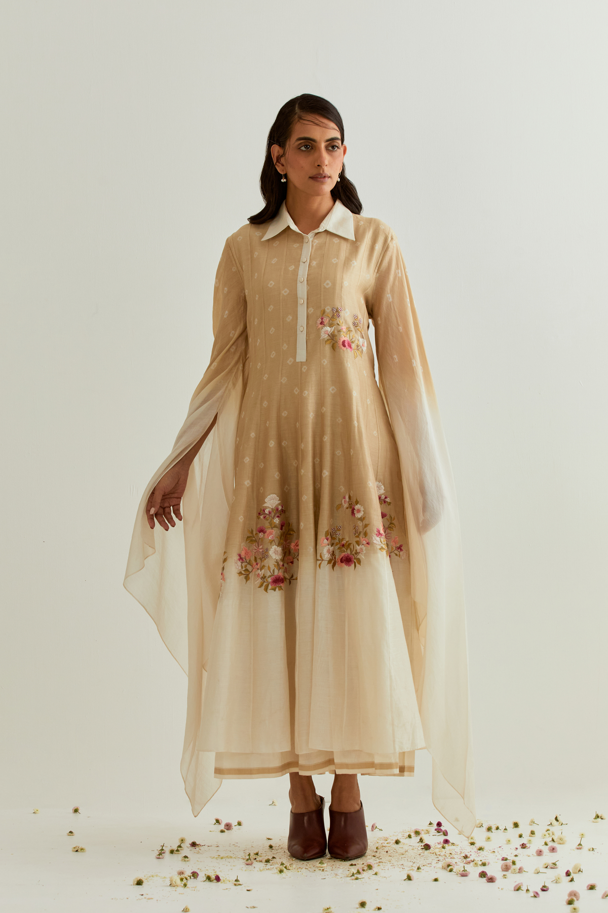 Floral Beige Chanderi Dress