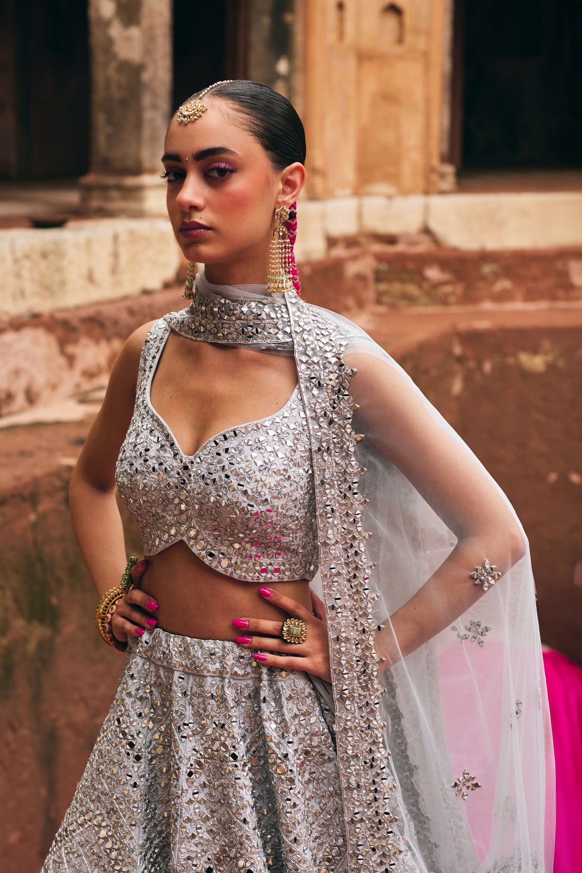 Ice Grey Raw Silk Lehenga Set