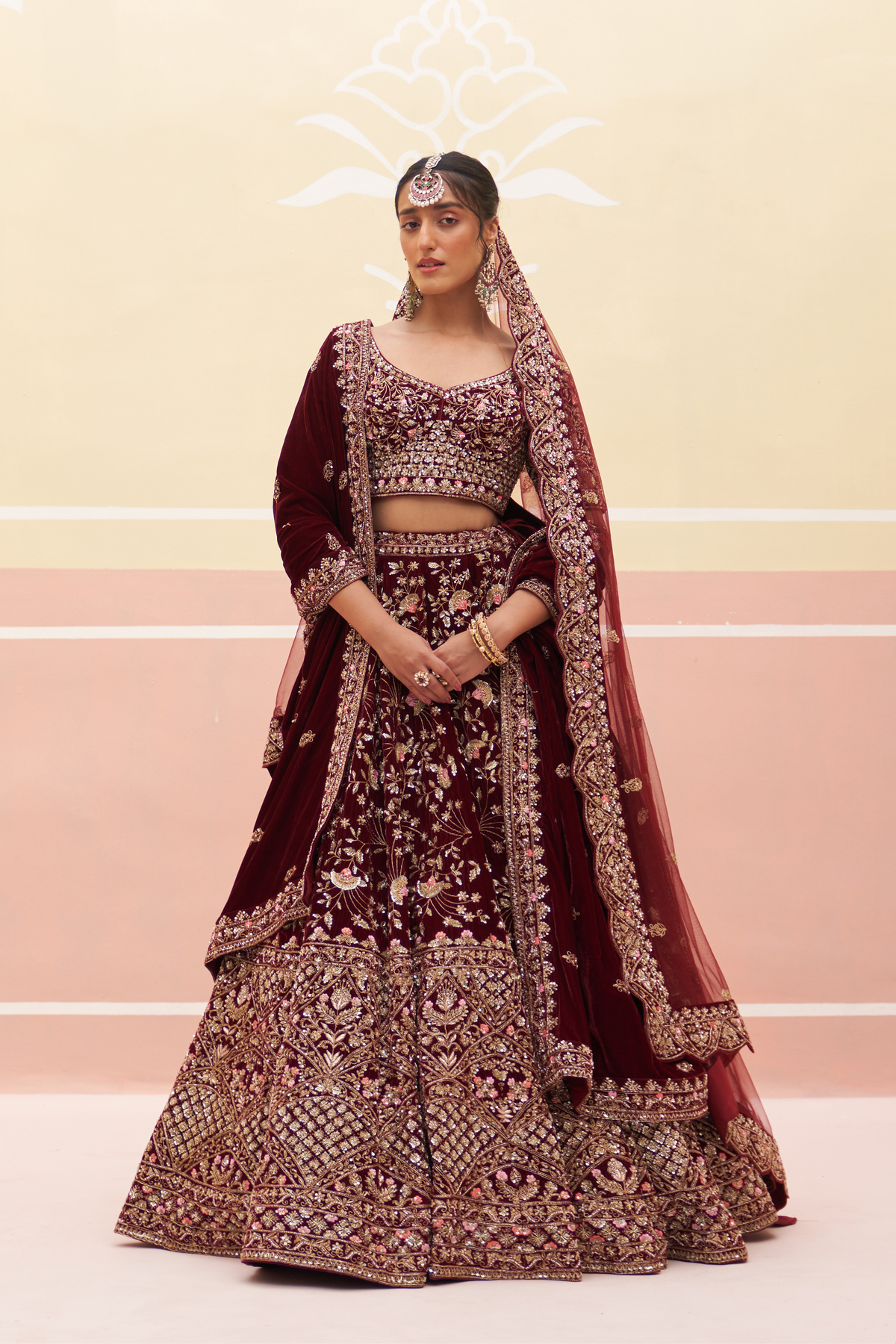 Maroon Velvet Lehenga Set