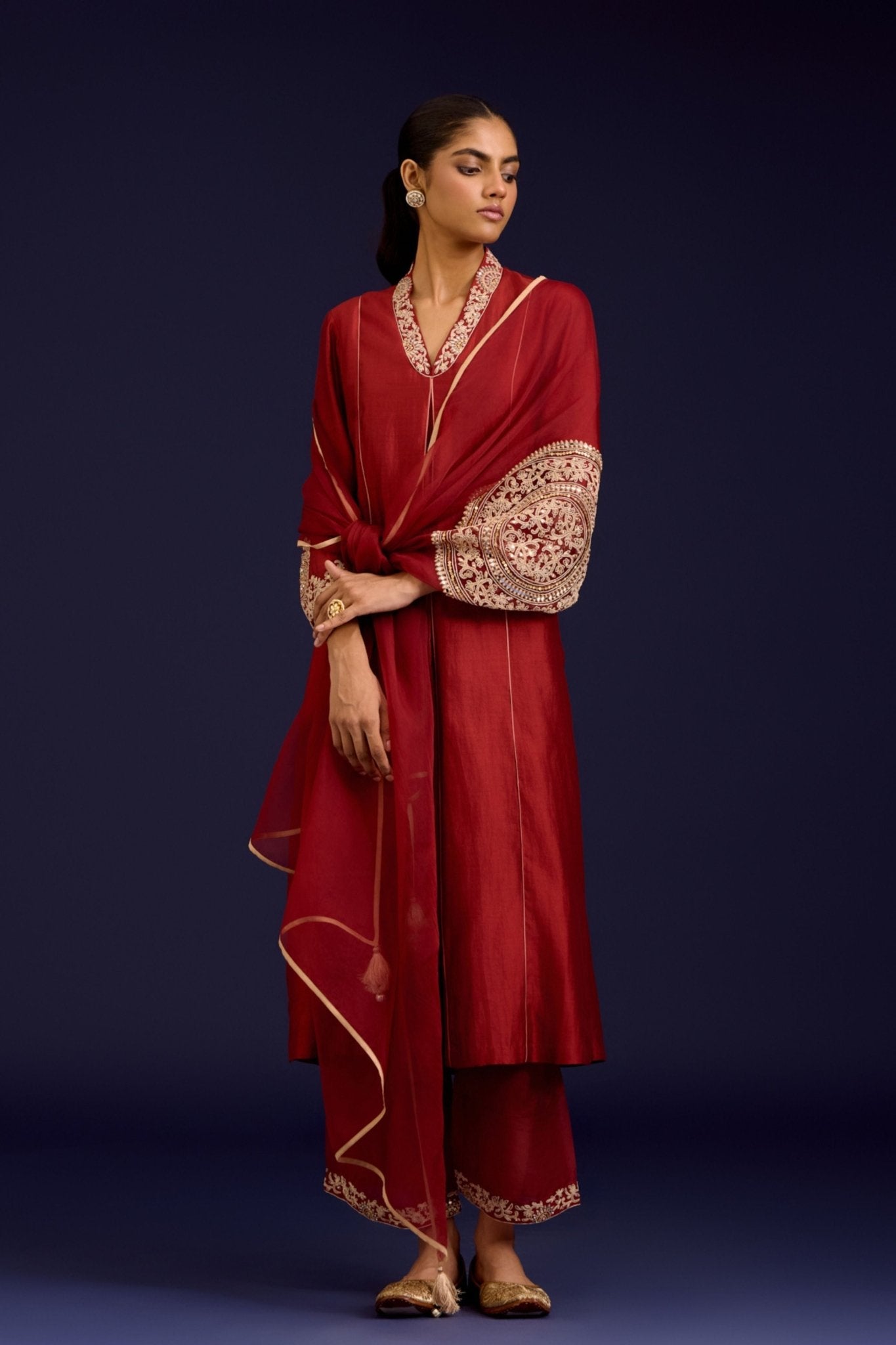 Rust Embroidered Kurta Set - Devnaagri - Elahe