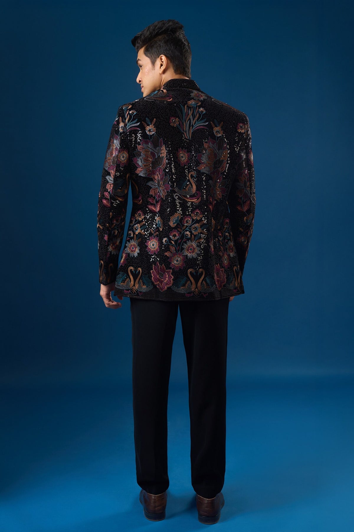 Coal Velour Bandhgala Set