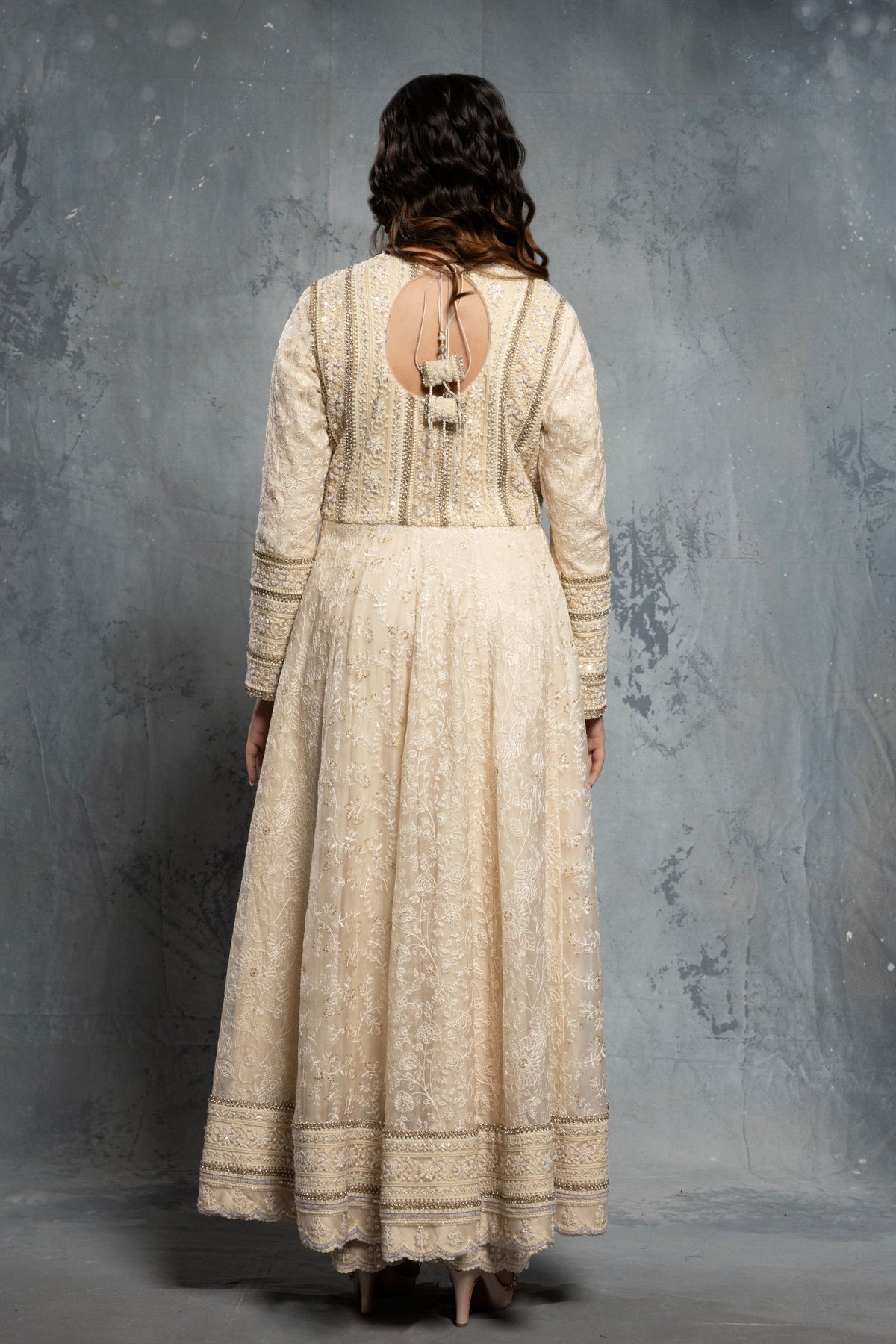 Embroidered Long-Sleeve Anarkali Set