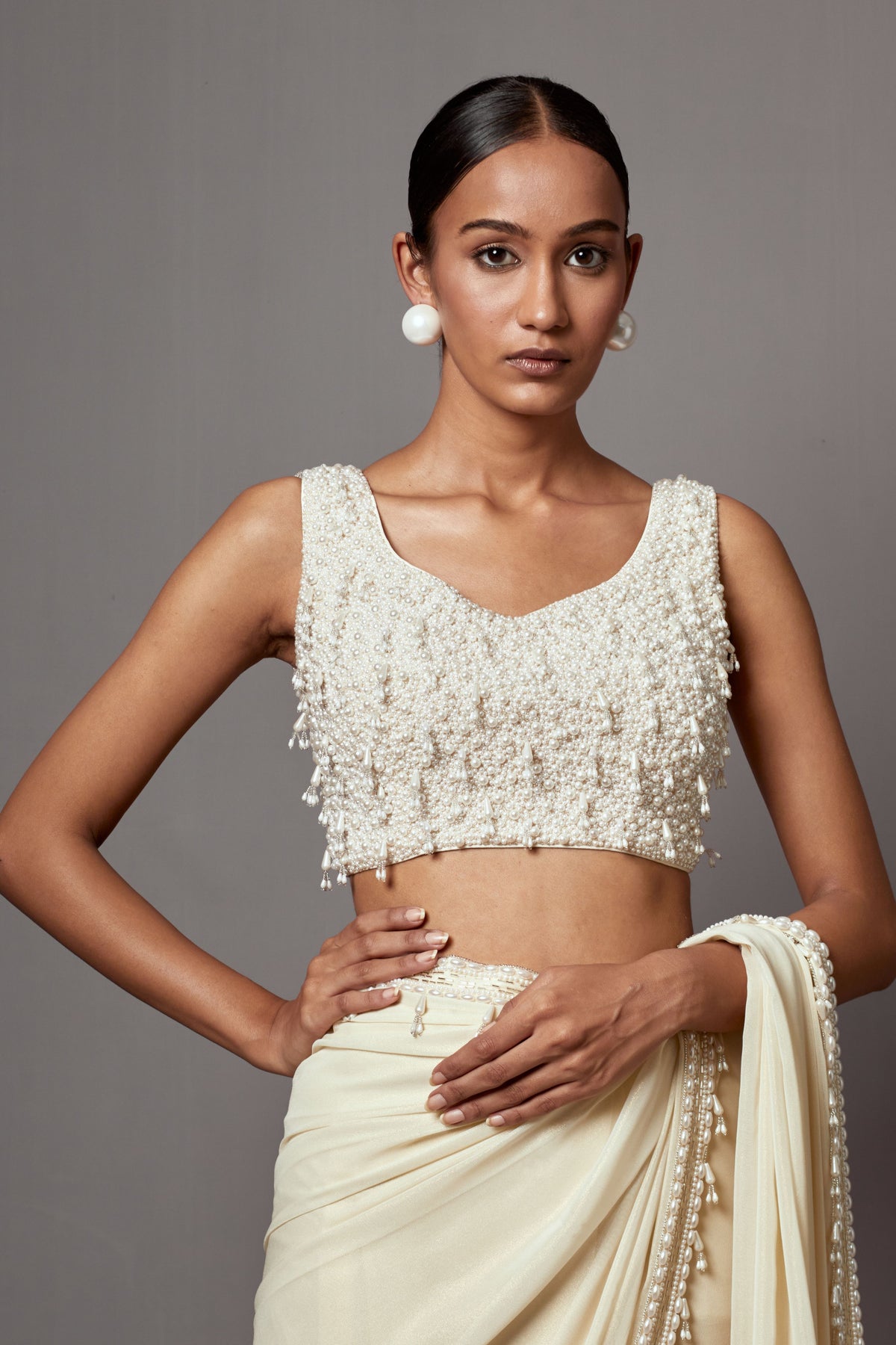 Ivory Feather Saree Set
