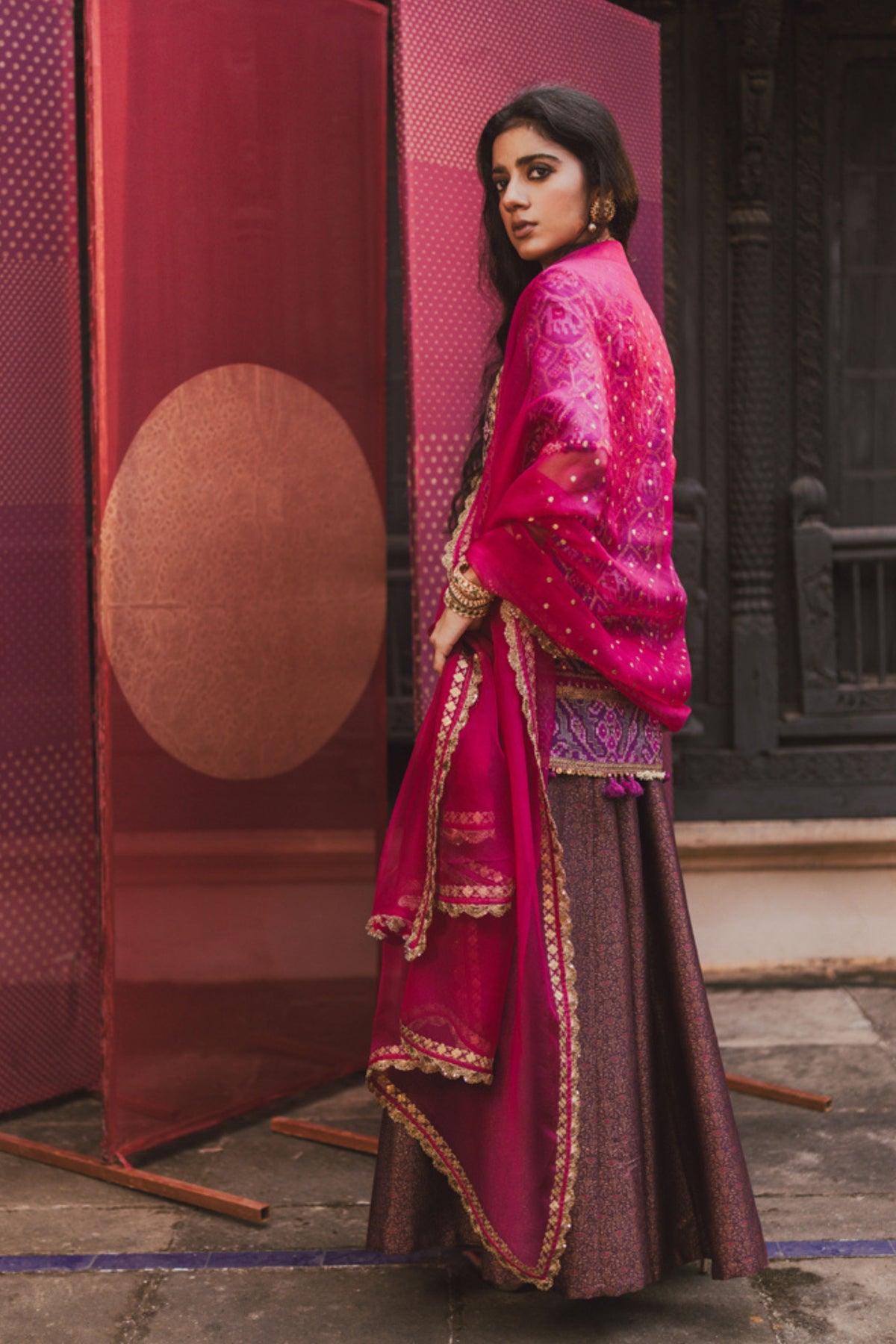 Magenta Organza Dupatta