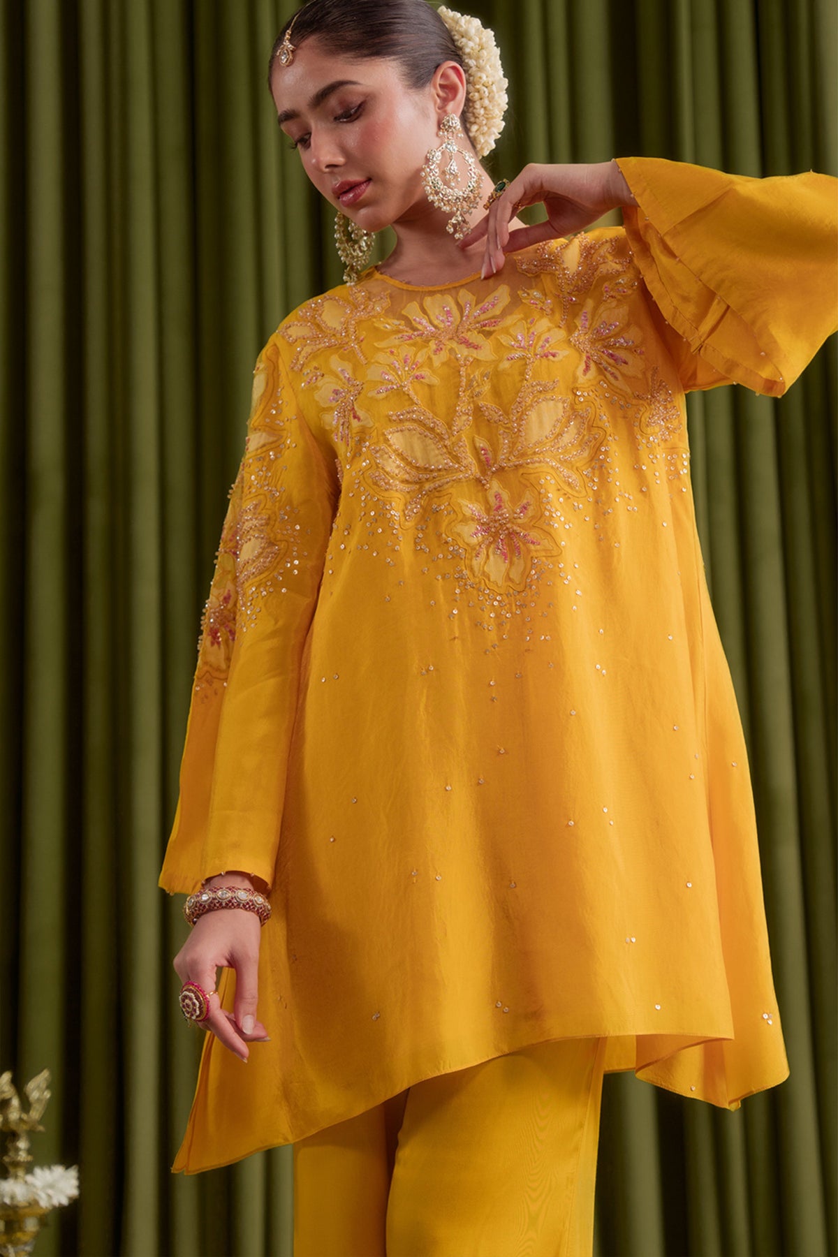 Golden Yellow Embroidered Kurta