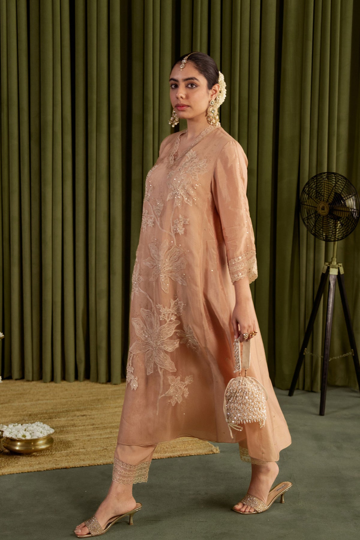 Golden Beige Embroidery Kurta Set