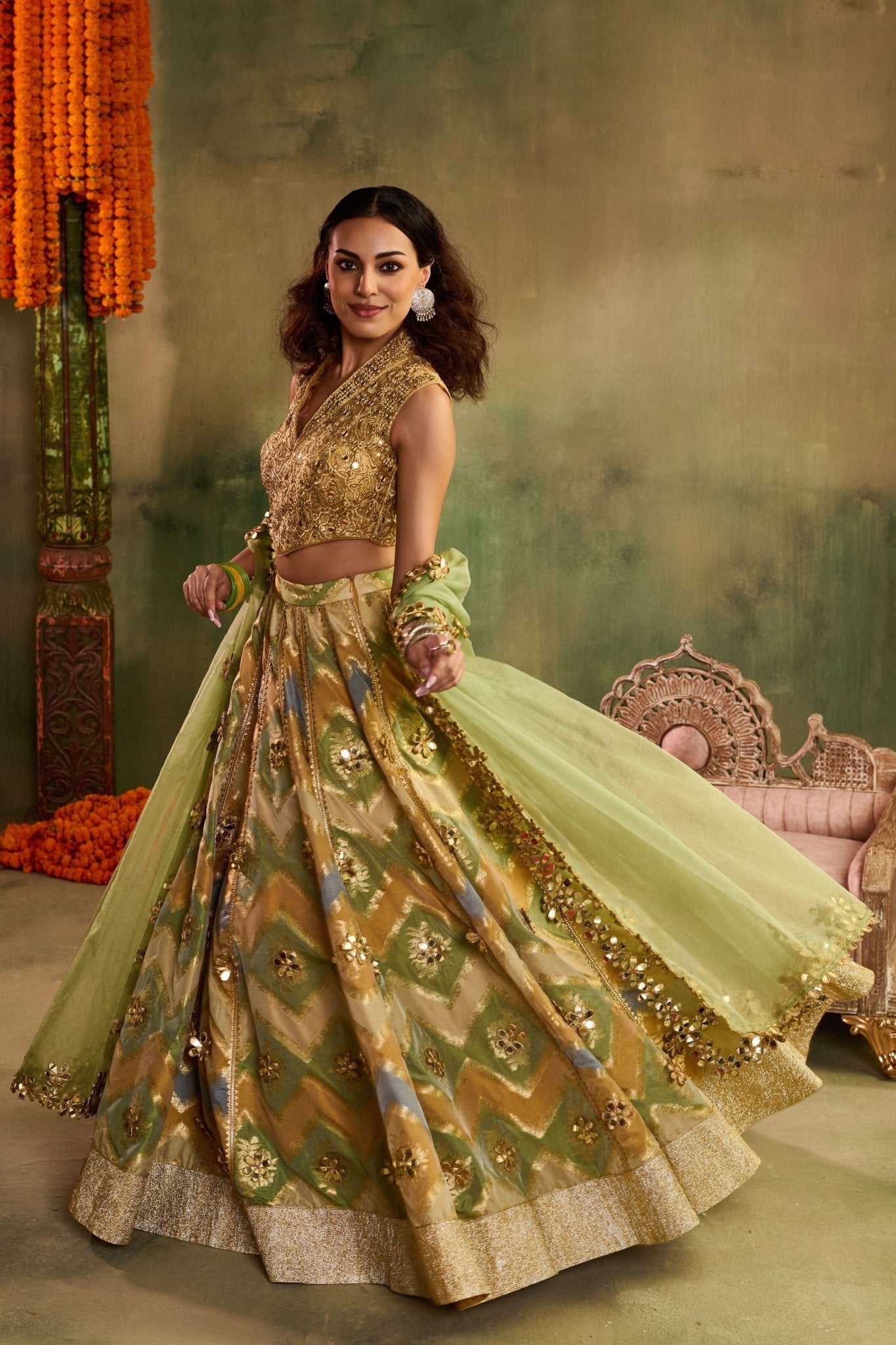 Rangrez Green Lehenga Set - Reeti Arneja - Elahe