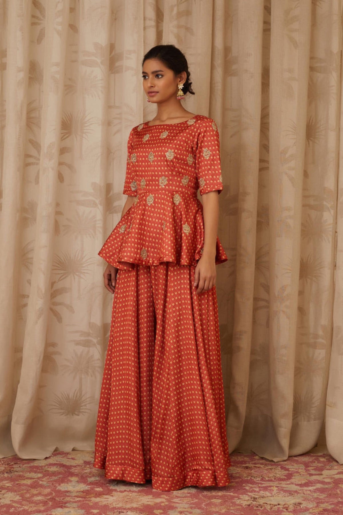 Rust orange peplum top set