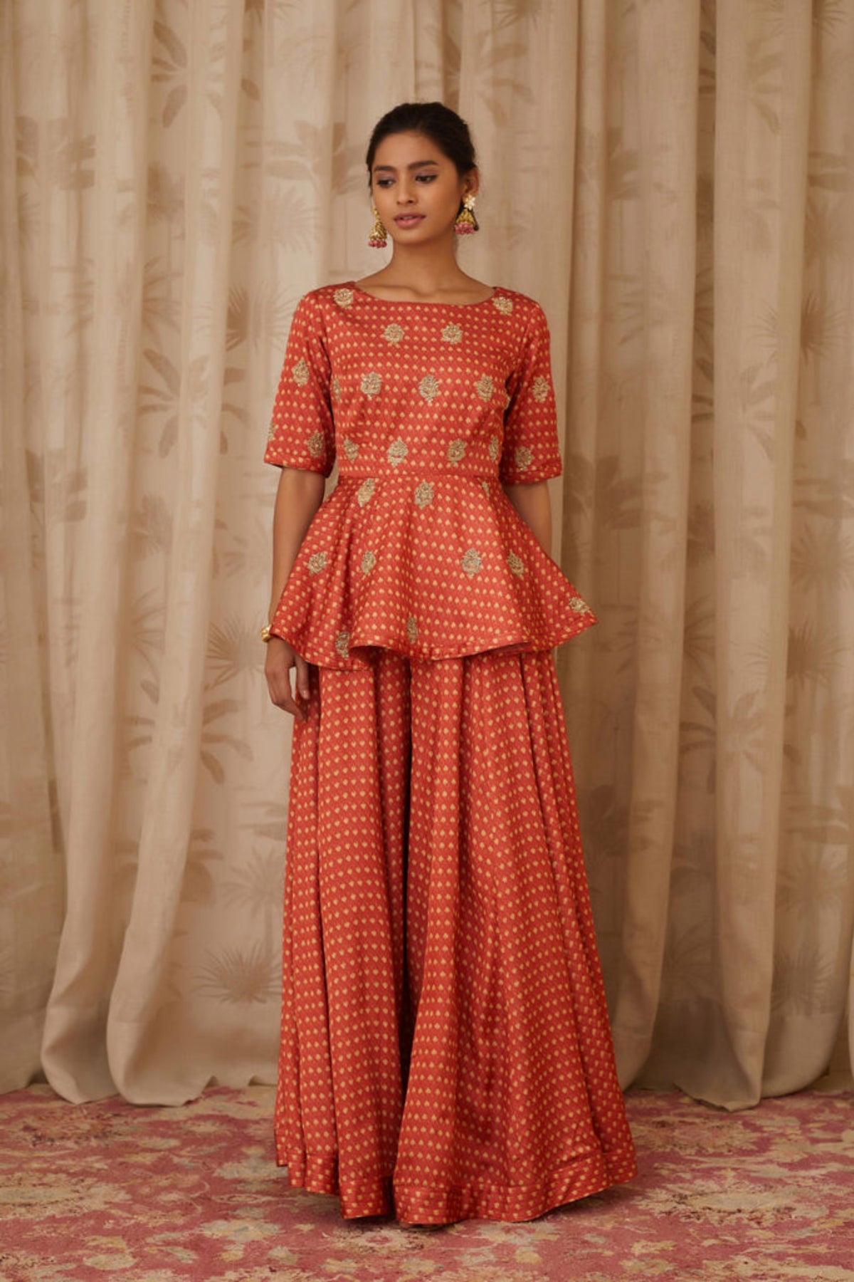 Rust orange peplum top set