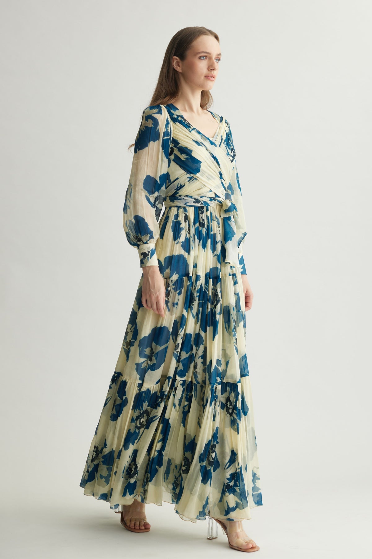 Blue Floral Wrap Dress