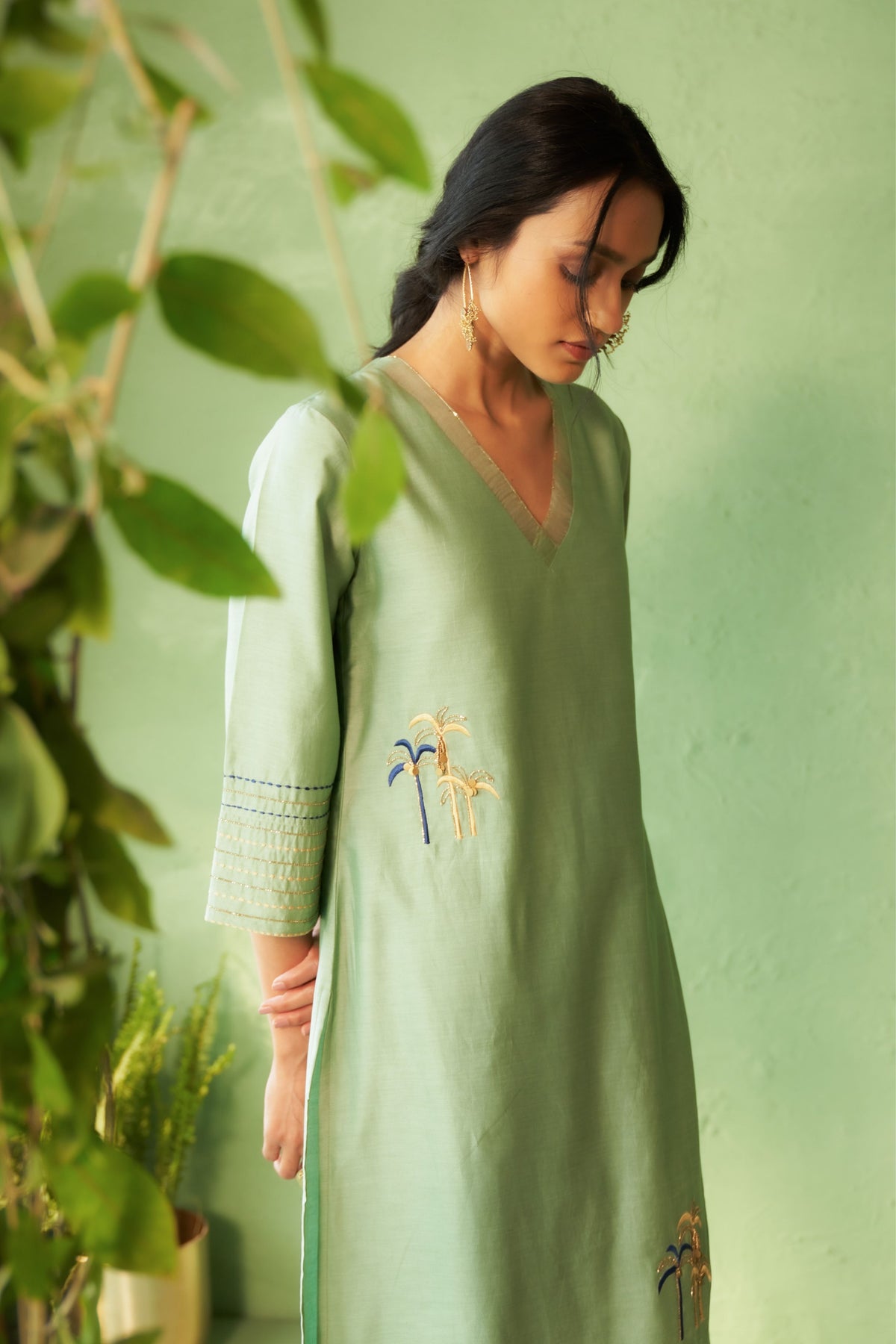 Palm Motif Kurta Set