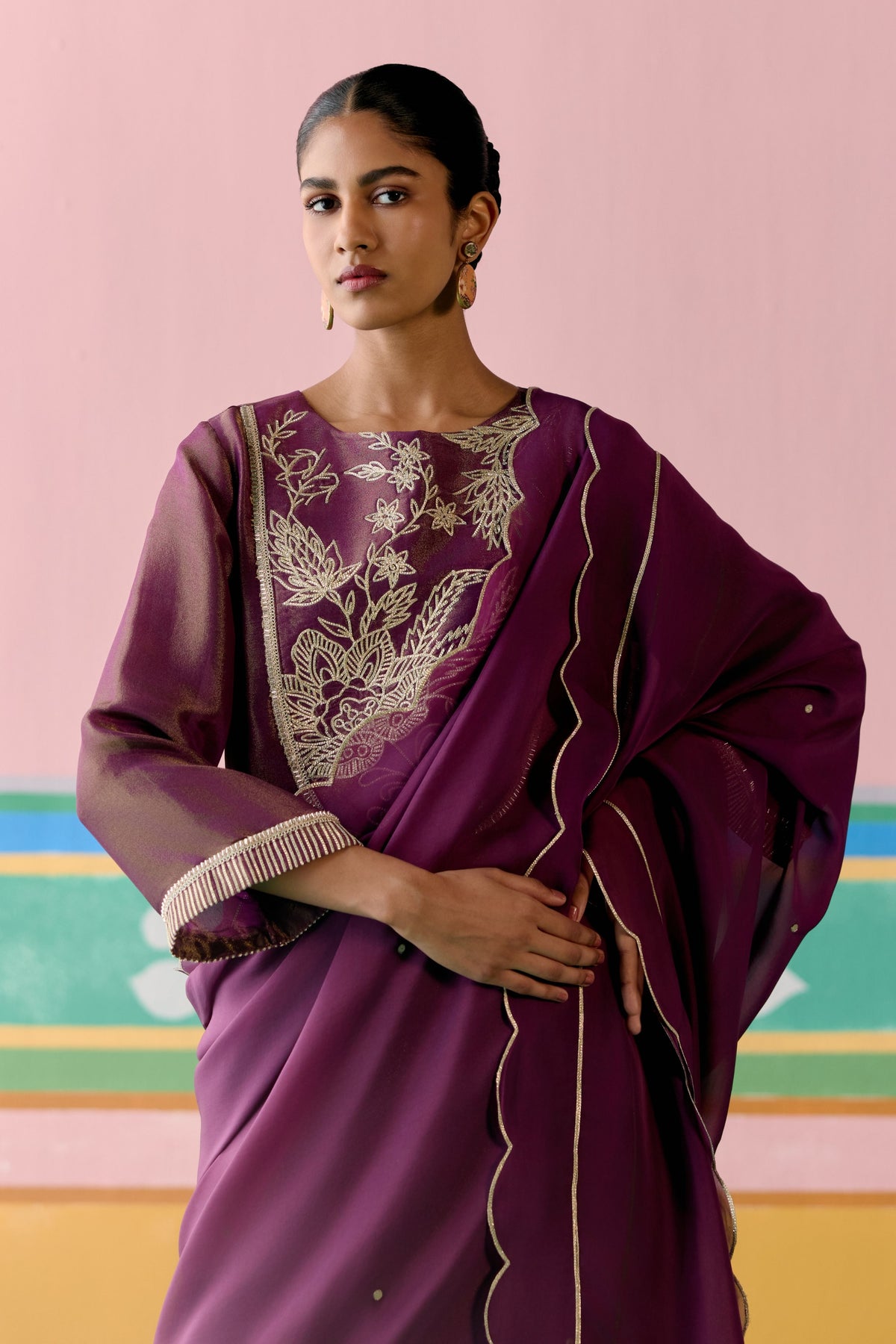Purple Embroidered Kurta Set