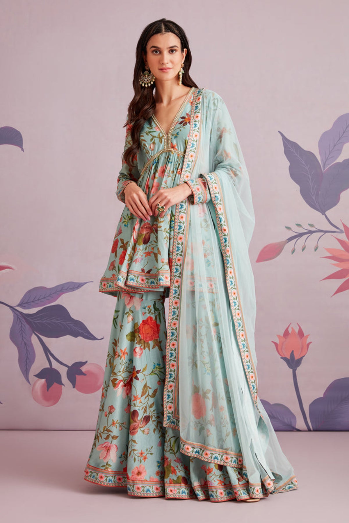 Florian sea green short anarakali set