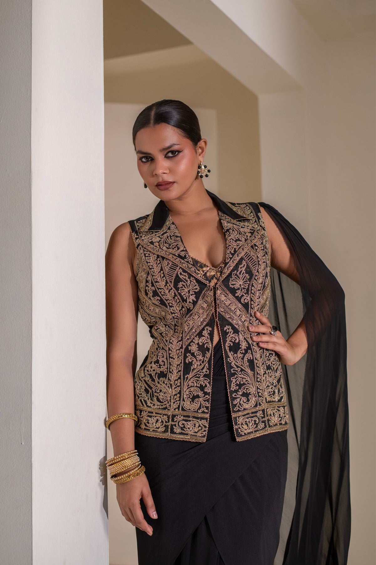 Black Jacket Saree