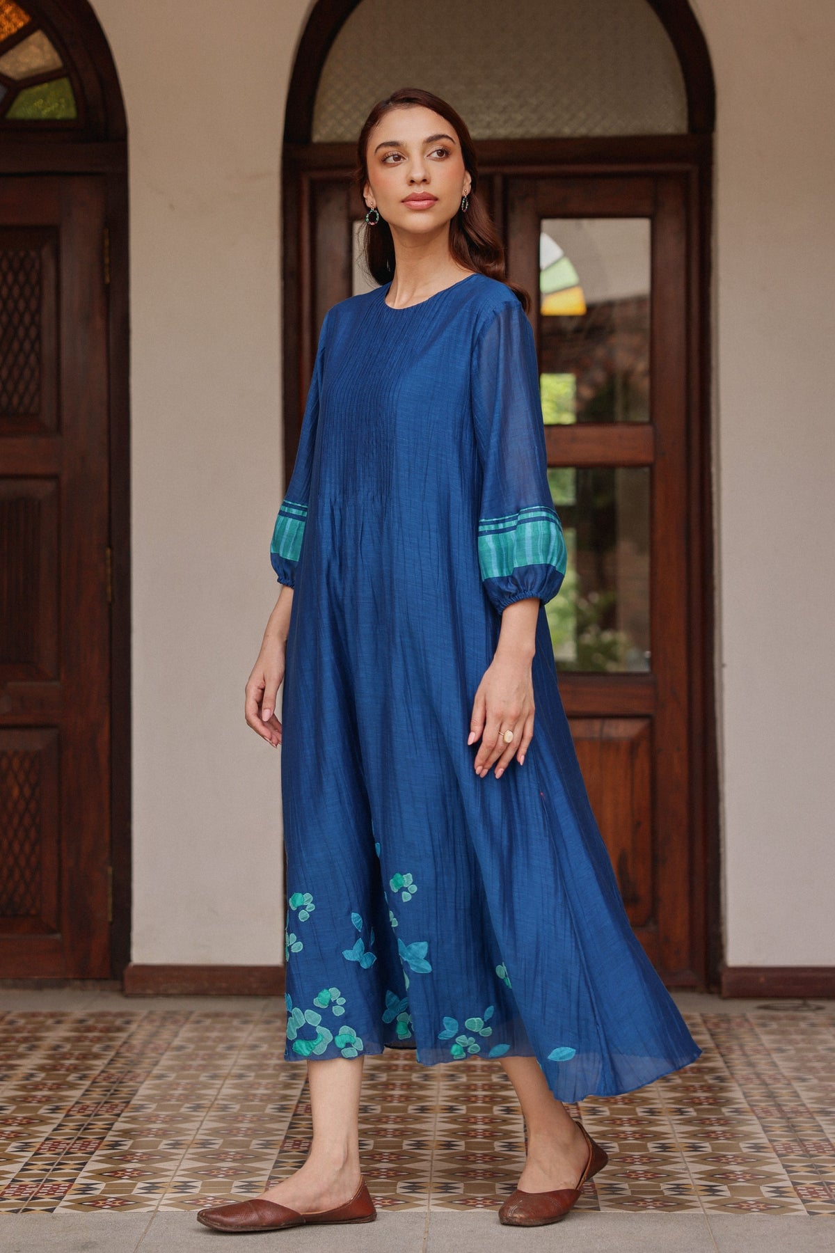 Indigo Pintuck Dress