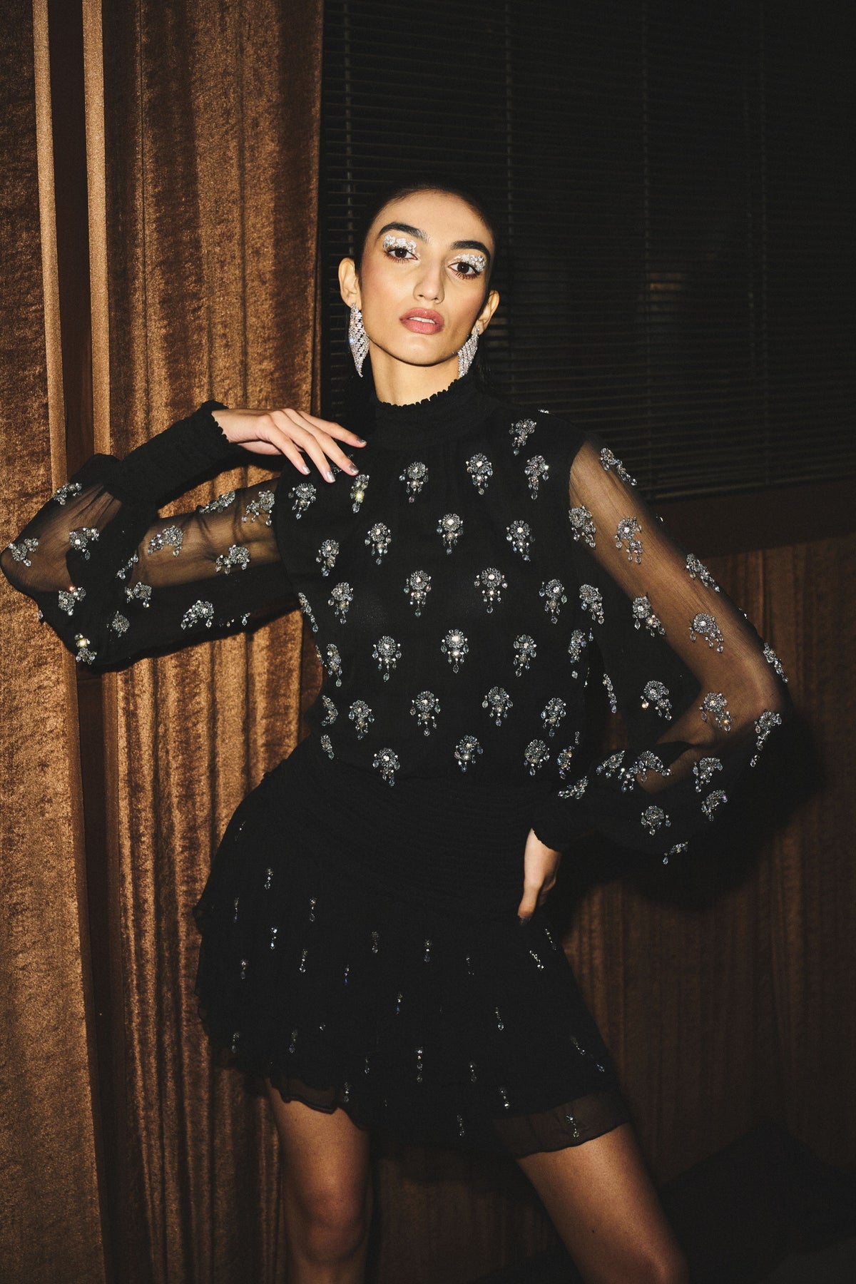 Black Embellished High Neck Dress