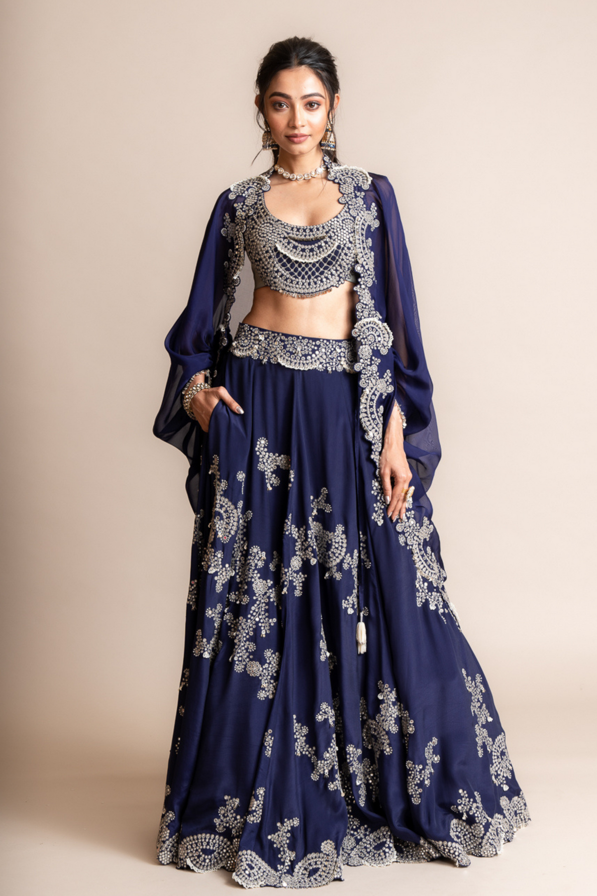 Navy Blue Embroidered Lehenga Set