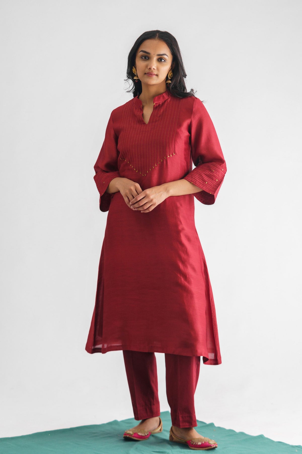 Maroon Threadwork Kurta Set