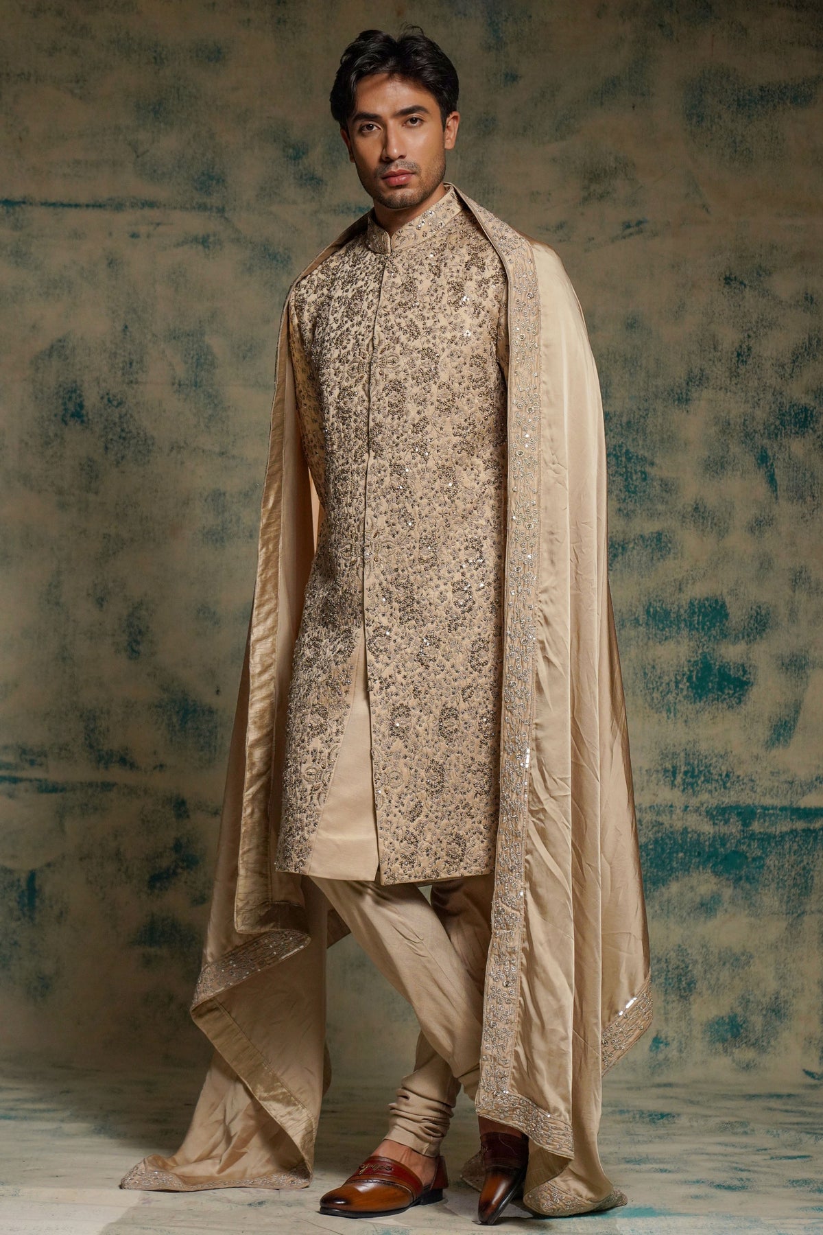 Sand Grey Sherwani Set