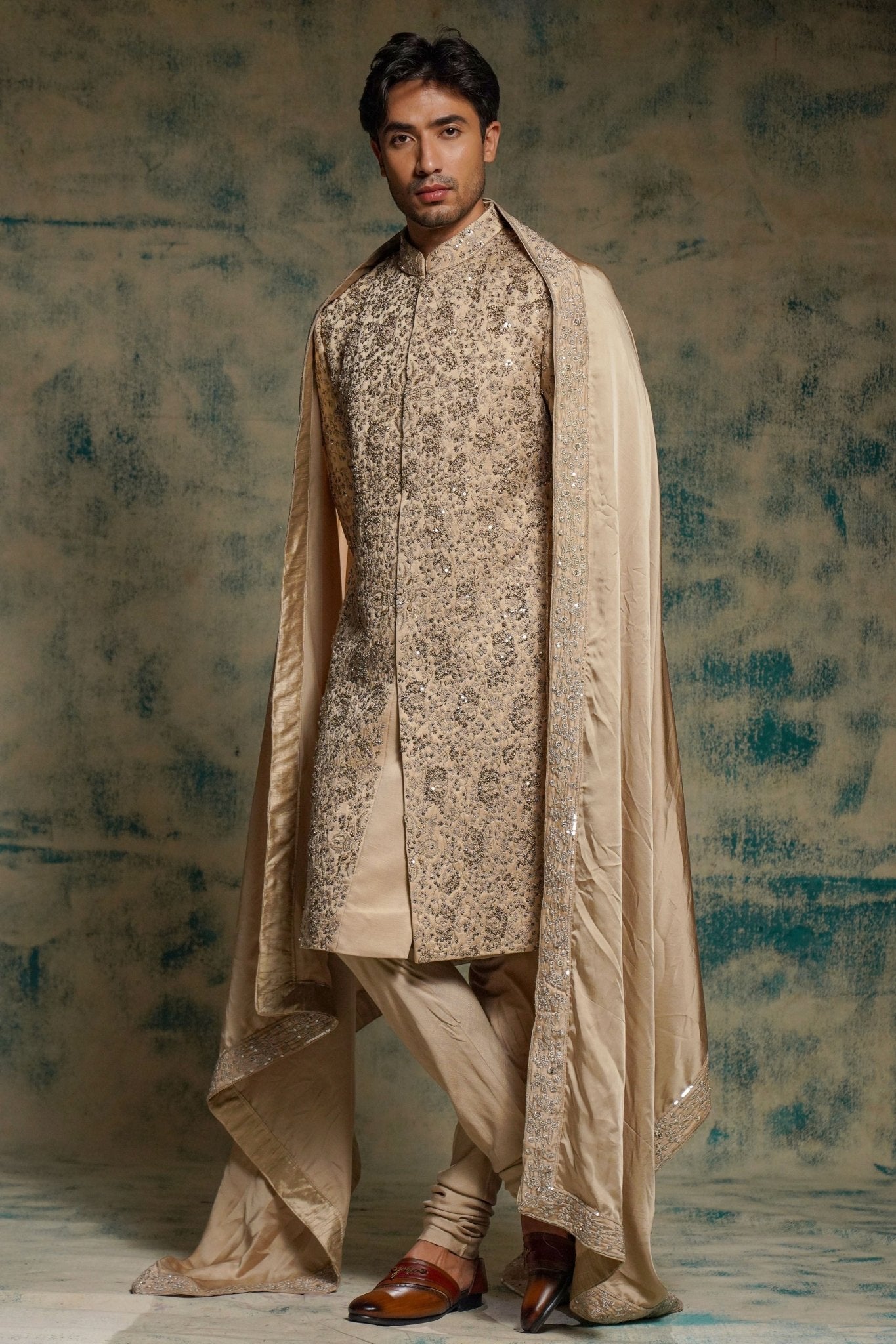 Sand Grey Sherwani Set - Jatin Malik - Elahe