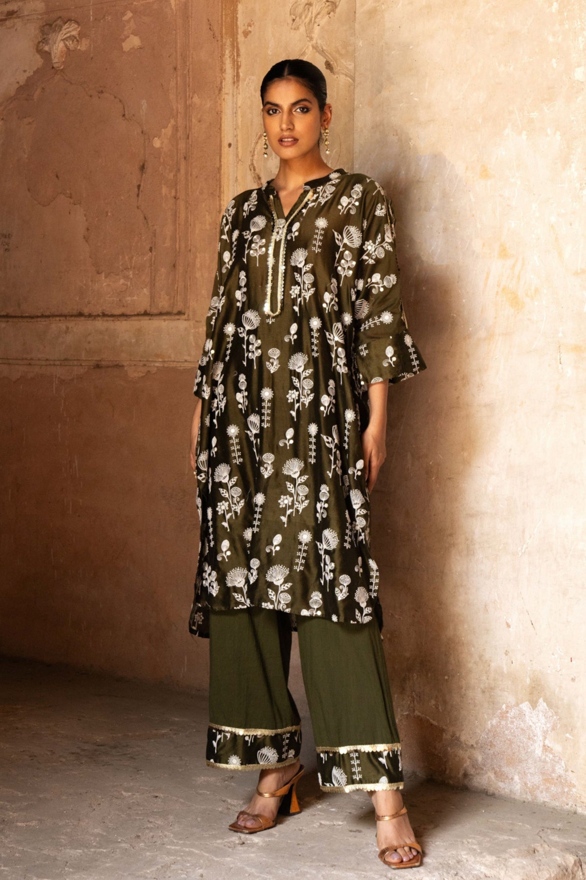 Olive Sunflower Kurta Set