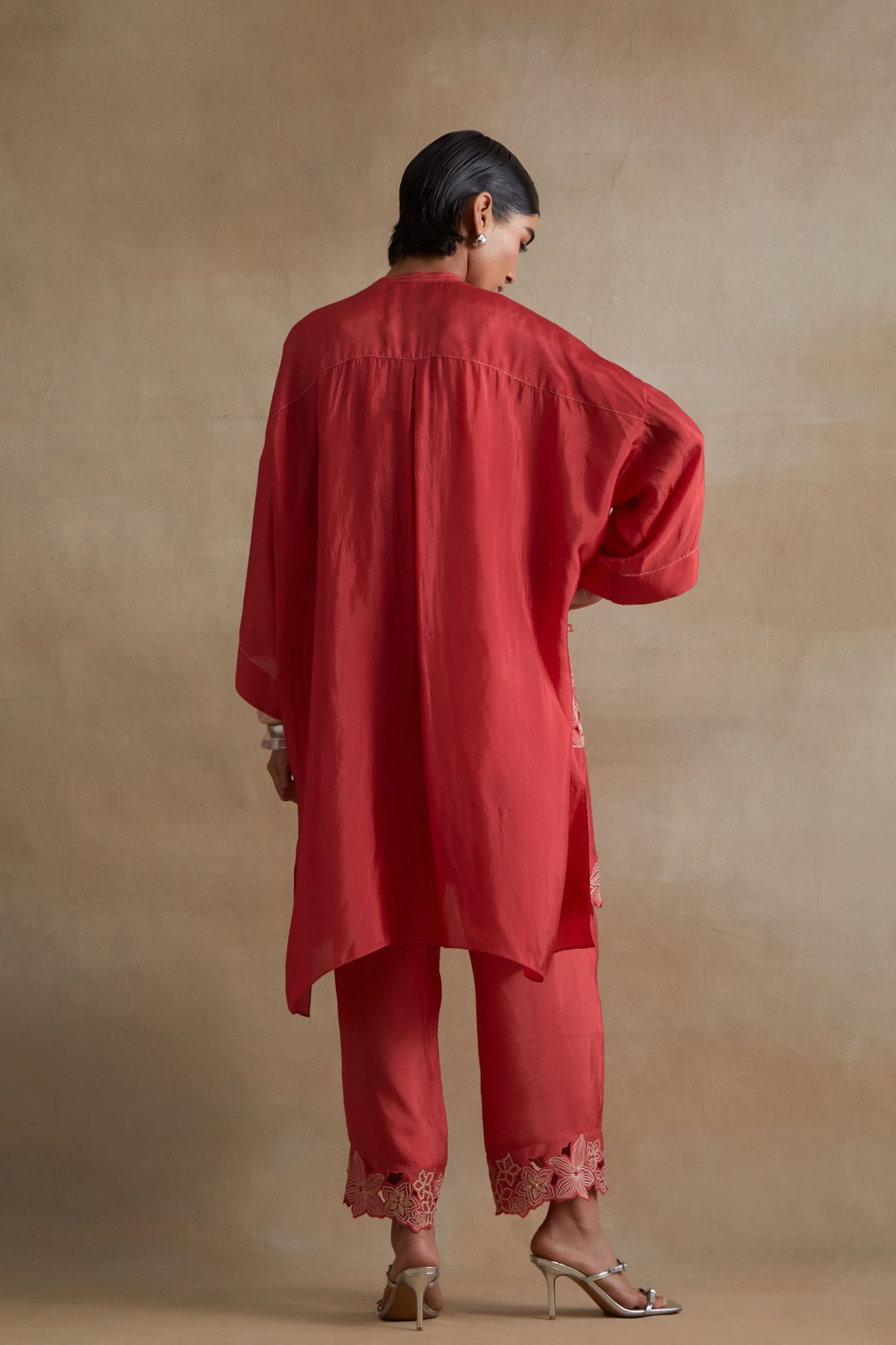 Tomato Sequin Floral Kurta Set