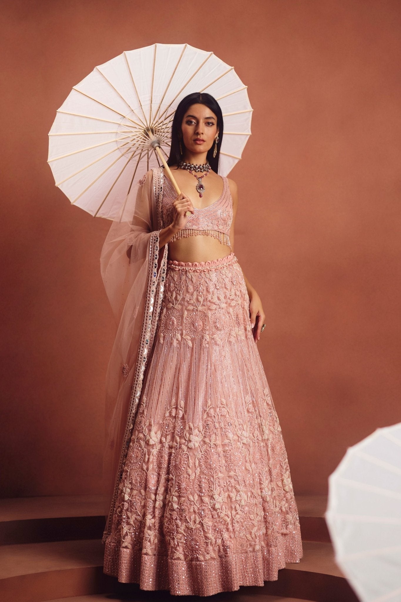 Pink Embroidered Lehenga Set - Awigna - Elahe