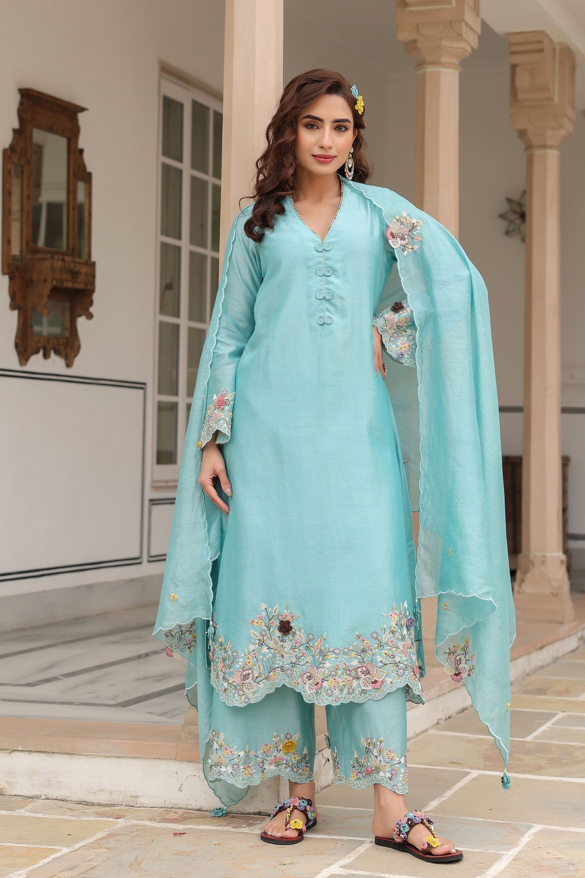 Gulzar Blue Scallop Kurta Set