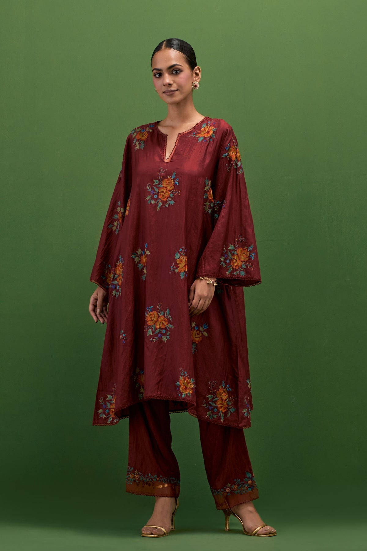 Rosewood Roses A-line Kurta Set