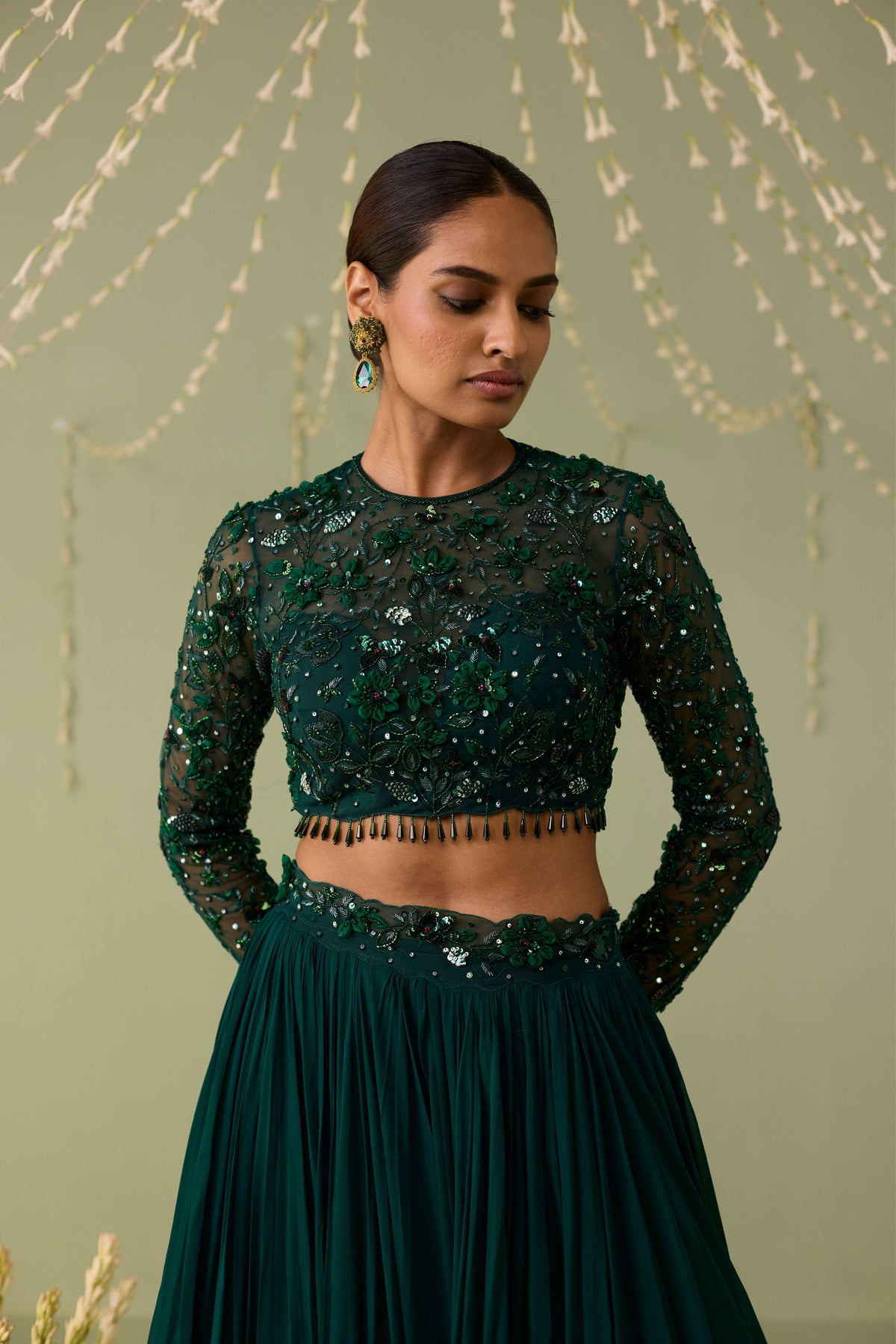 Green Embroidered Lehenga Set