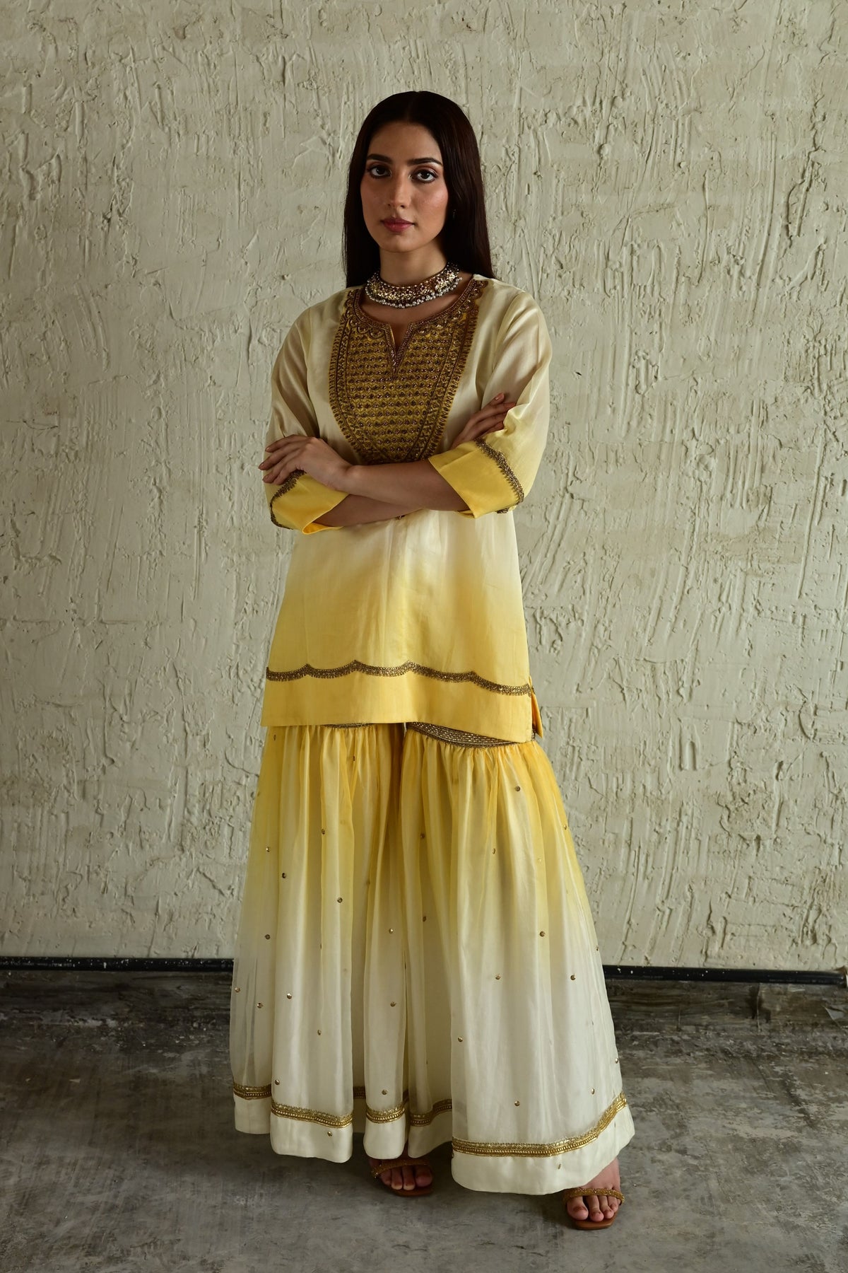 Golden Yellow Ghevar Kurta Set