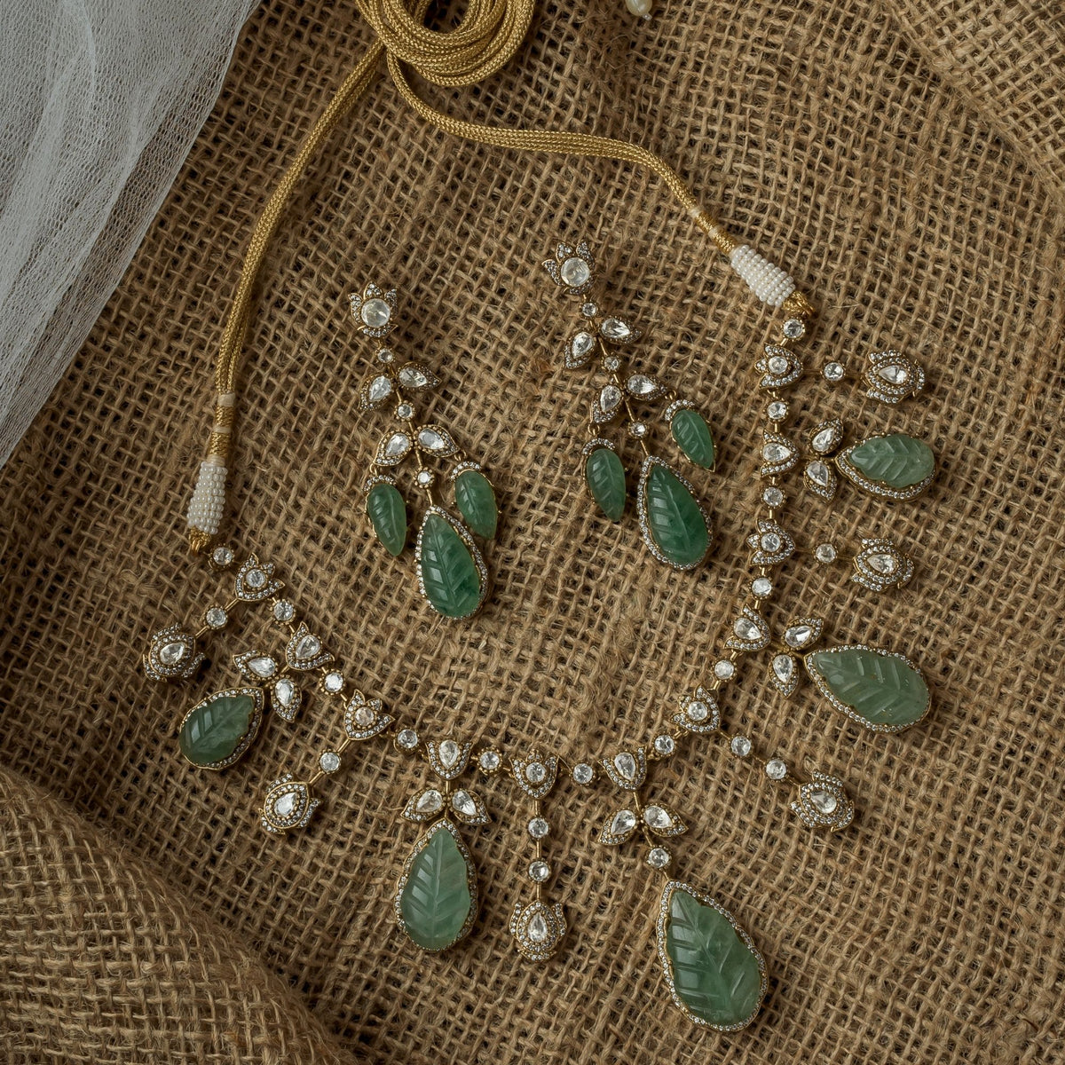 Synthetic Stone Green Necklace Set