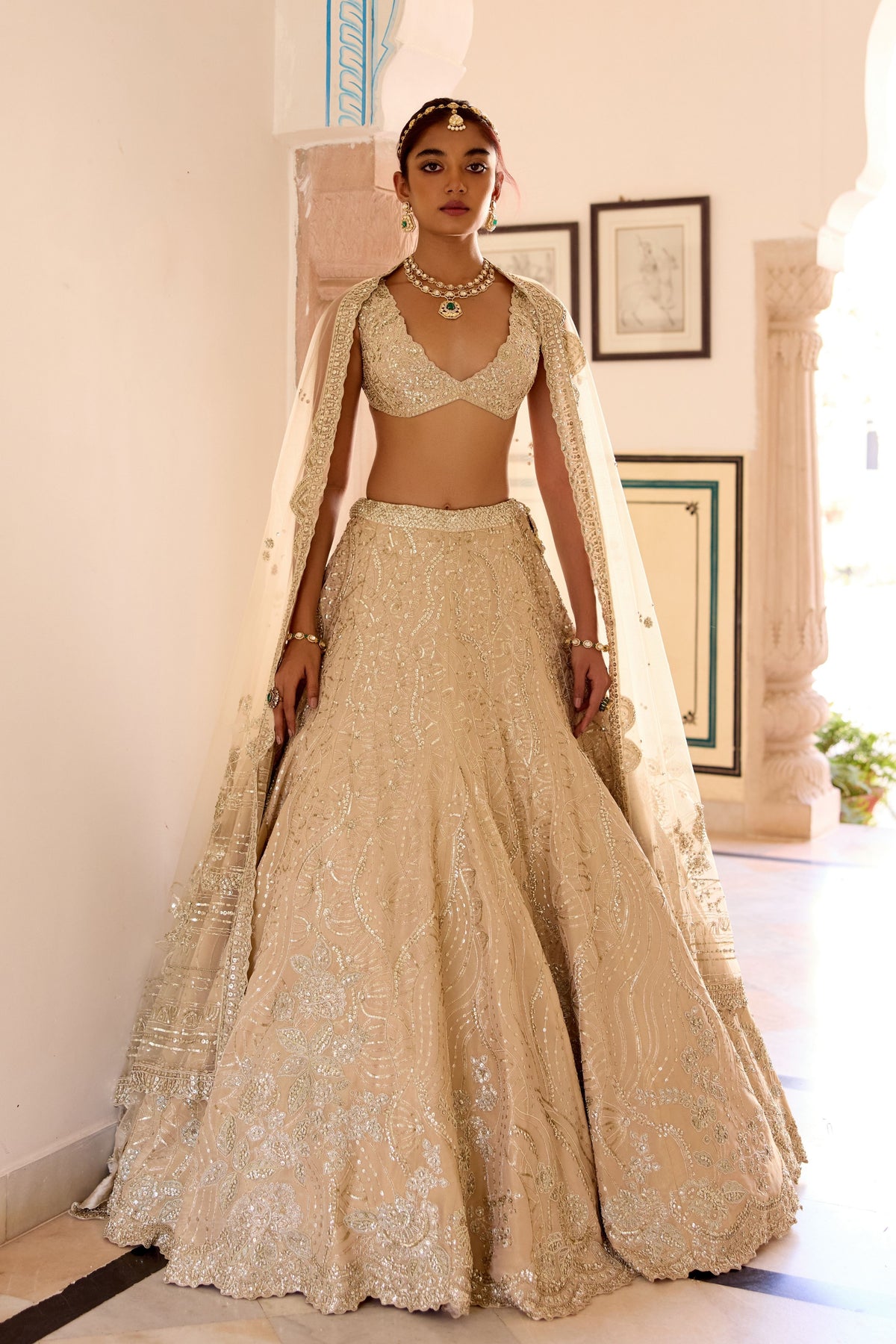 The Frost Champagne Embroidered Lehenga Set