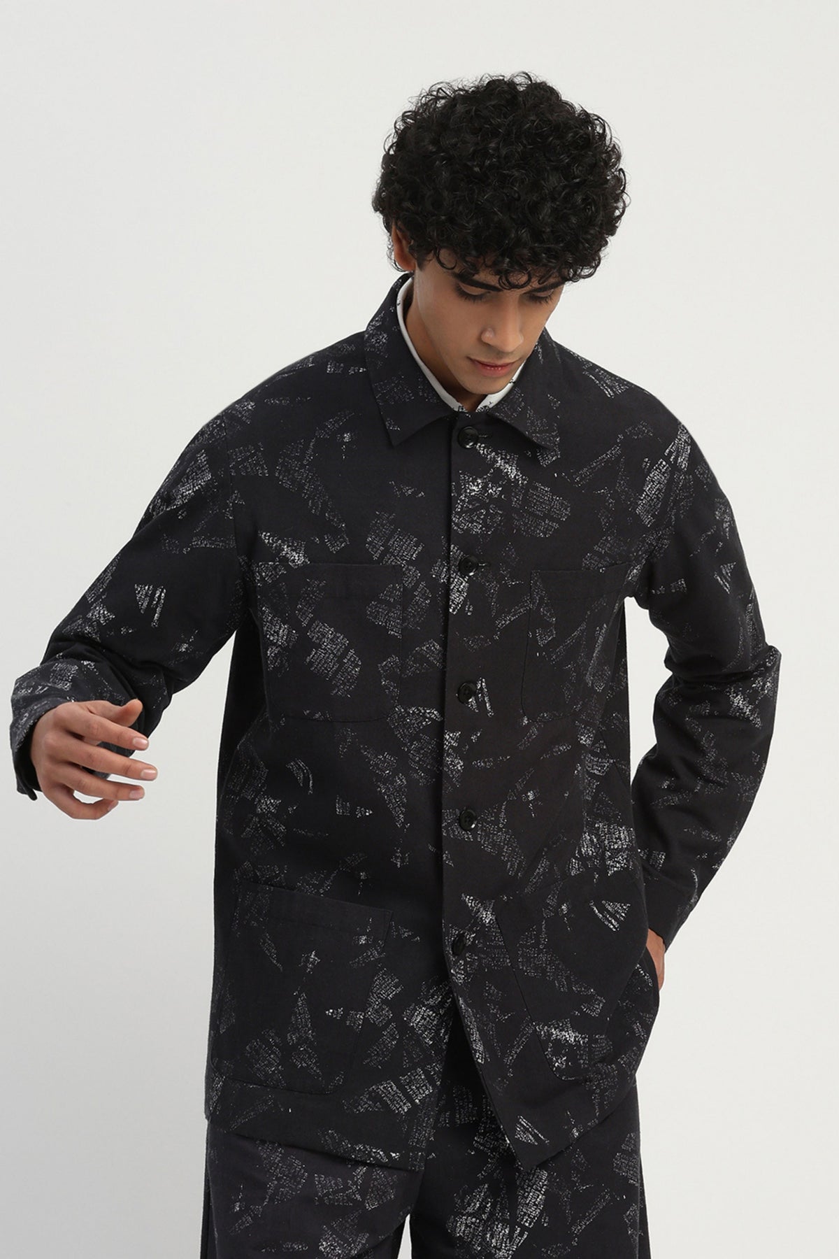 News Print Shirt Jacket