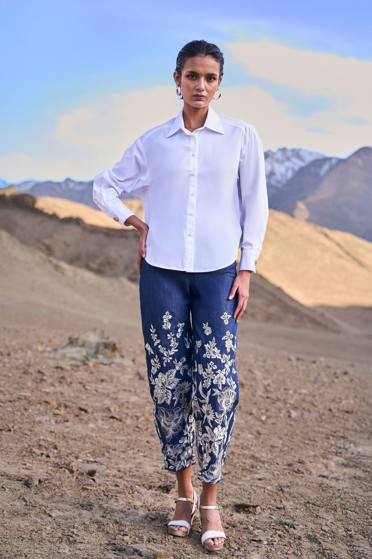Denim Embroidered Pant
