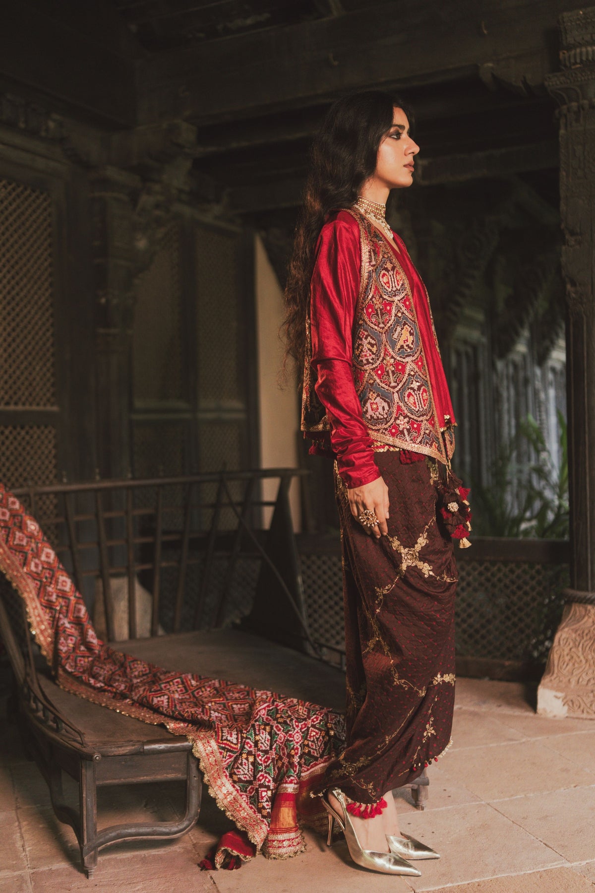 Komal Brown Draped Skirt Set