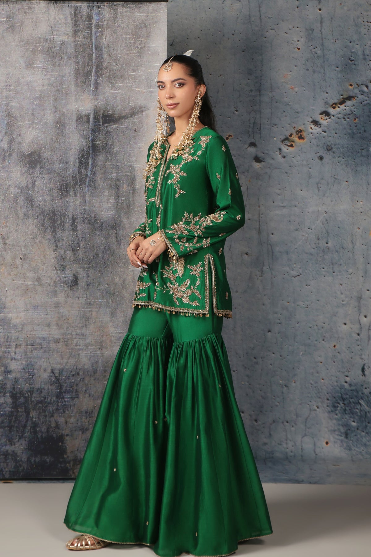Zar-Rang Green Jaal Sharara Set