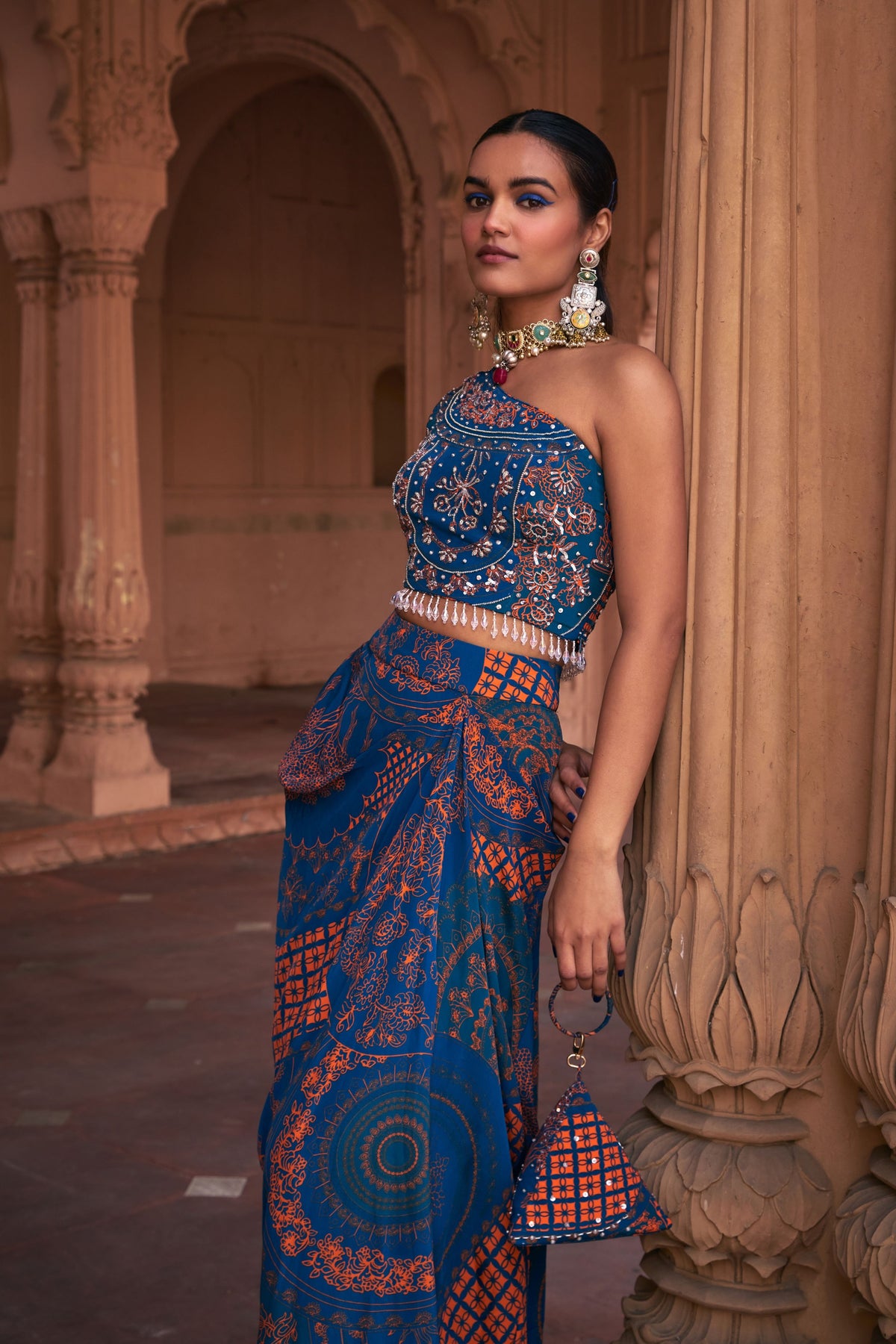 Teal Dhoti Skirt Set