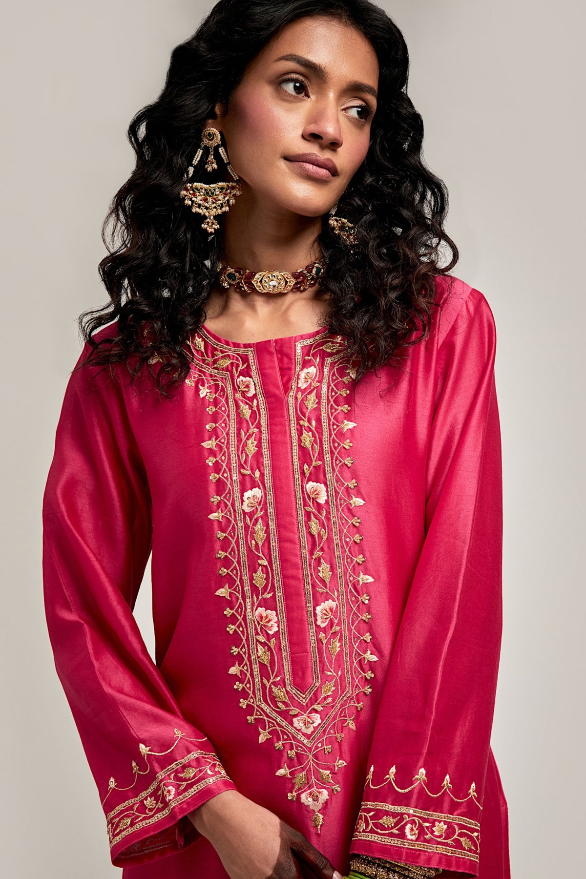Fuchsia Embroidered Kurta Set