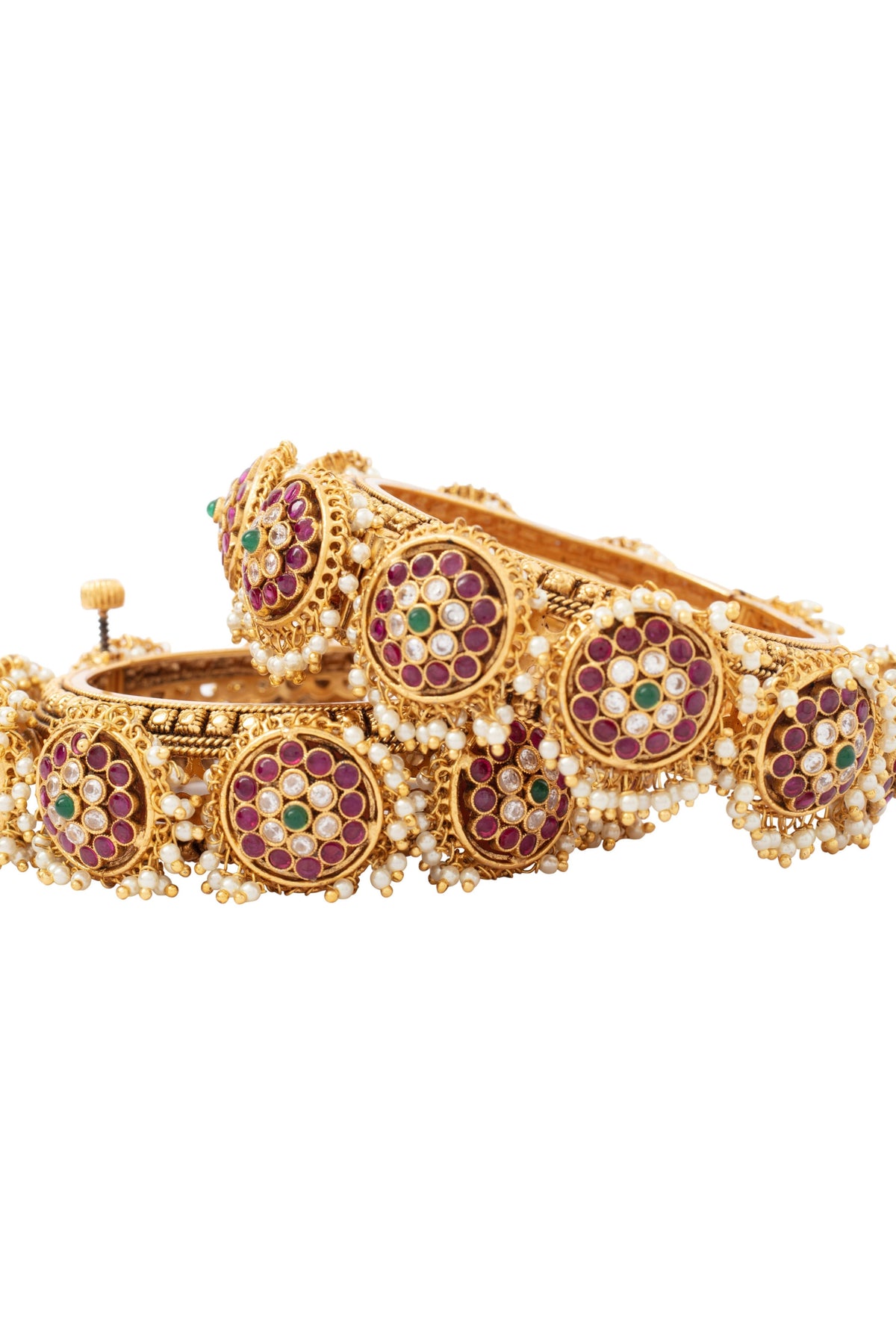 Gold Plated Pink Kundan Bangles