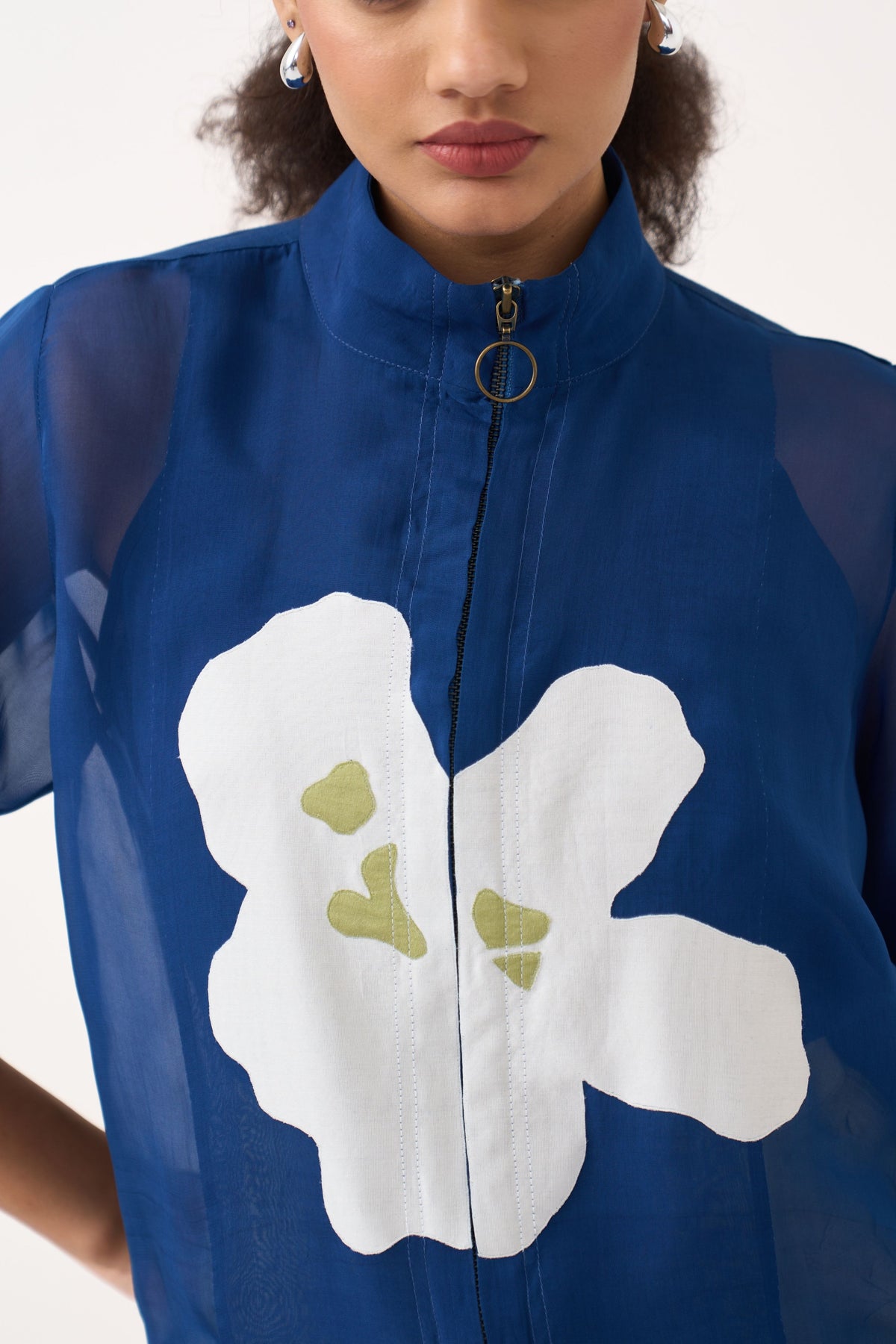 High Neck Floral Applique Bomber Set