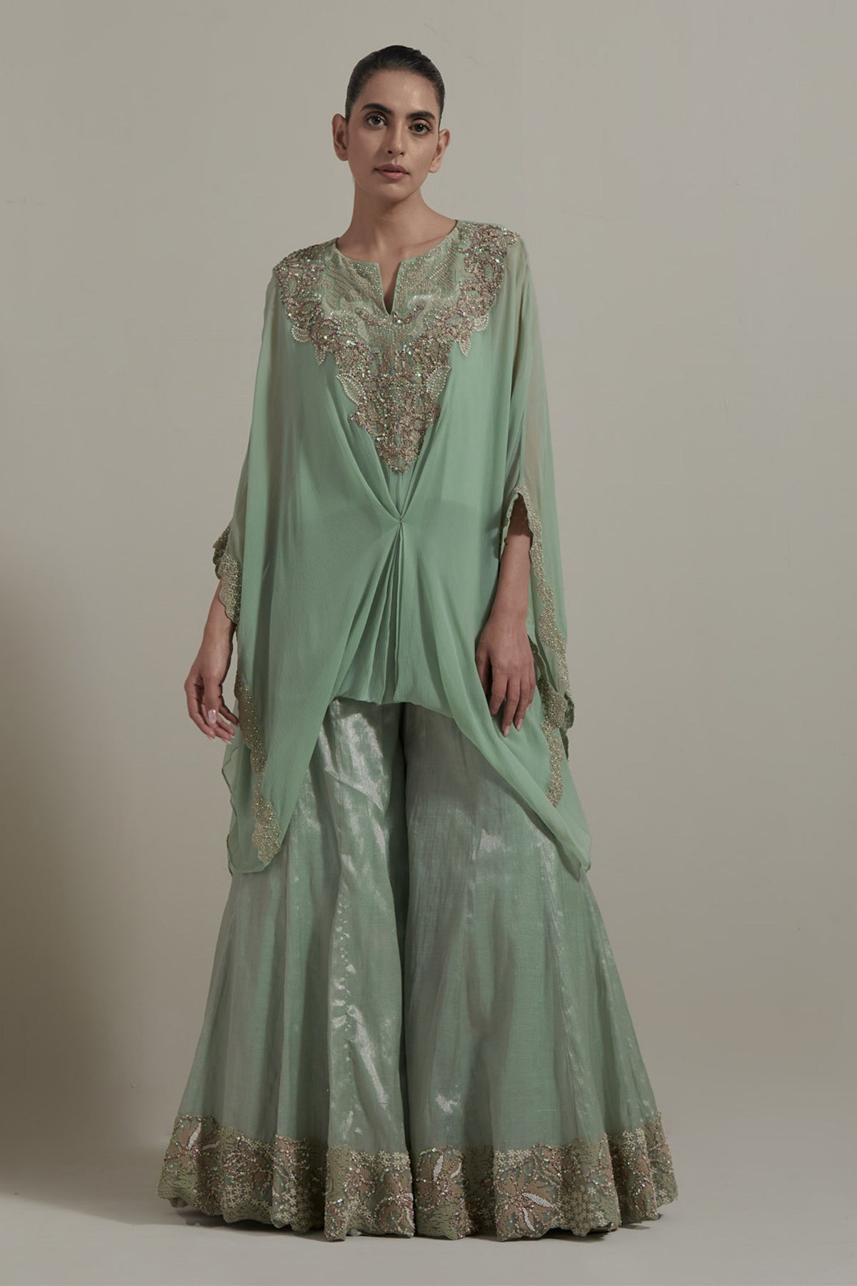 Green Embroidered Sharara Set