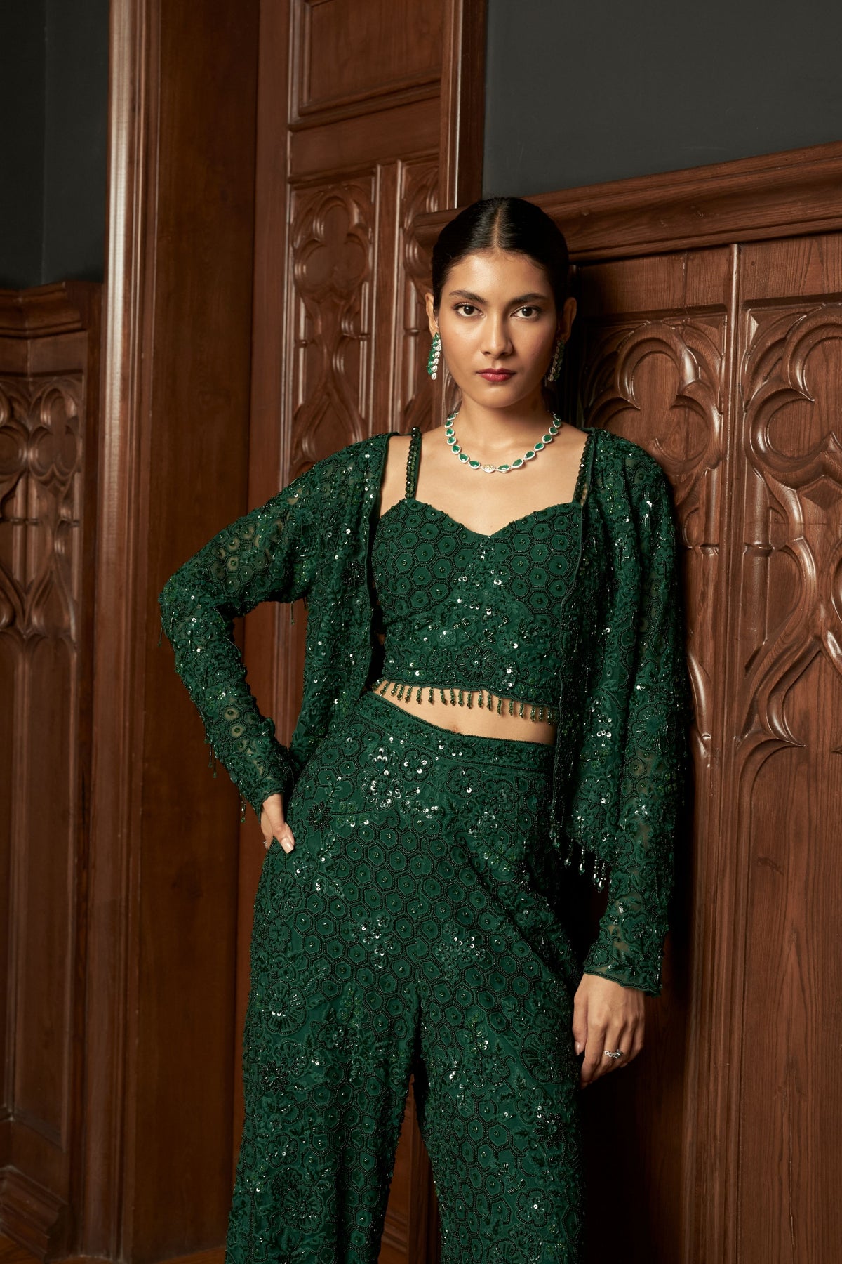 Emerald Indo-western Short Jacket Set