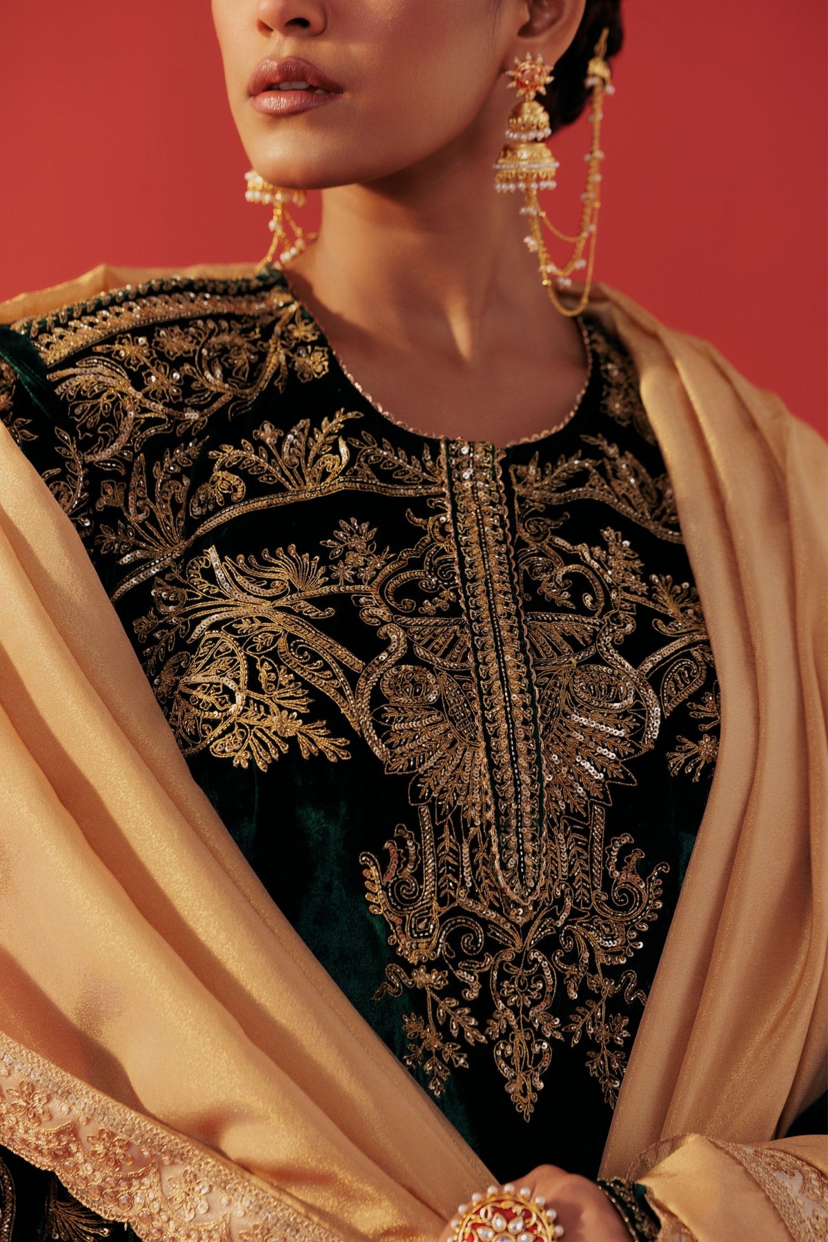 Bottle Green Velvet Kurta Set