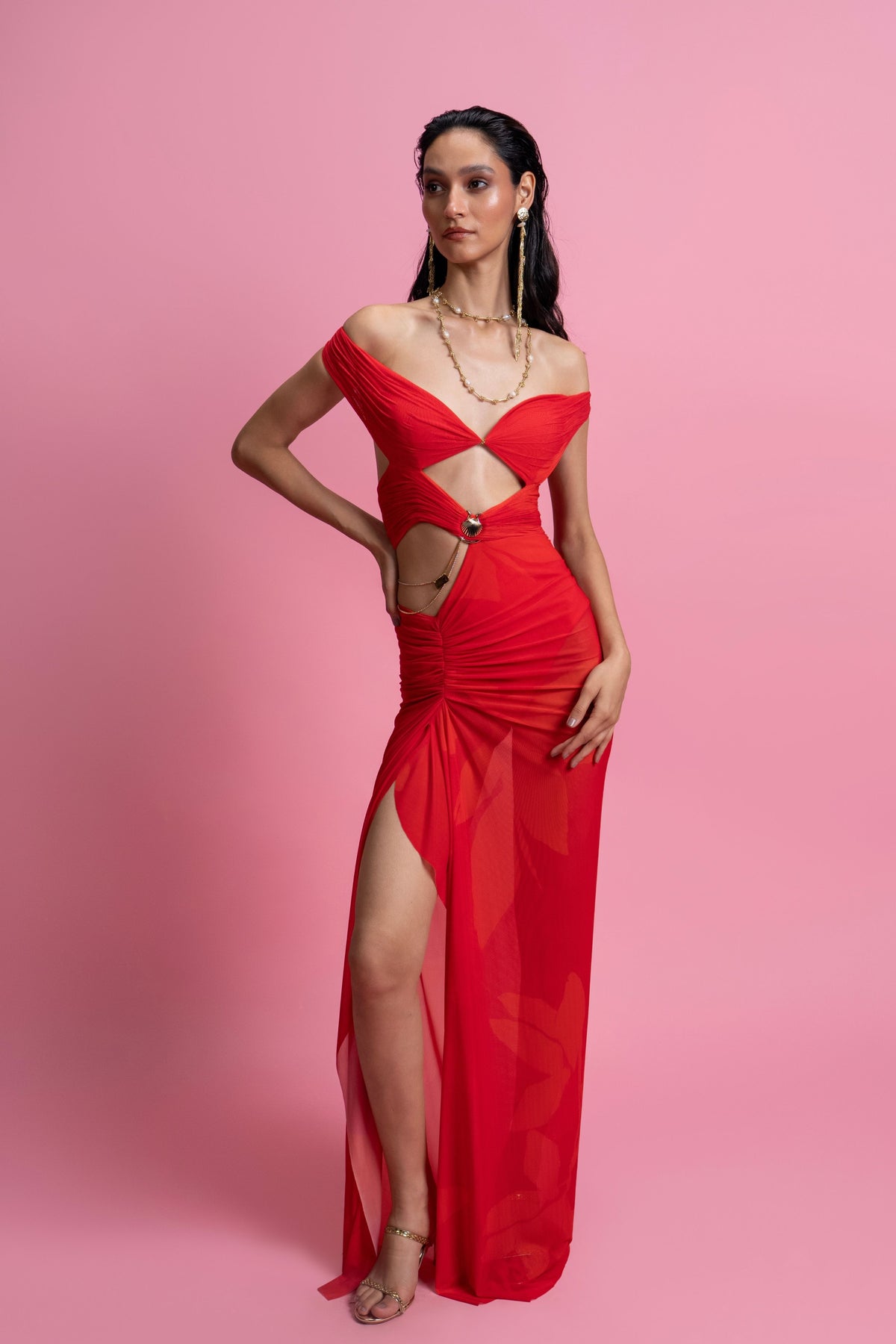 Off-Shoulder Draped Gown