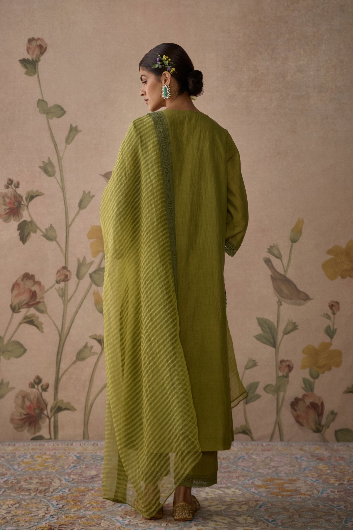 Green Self Embroidered Kurta Set