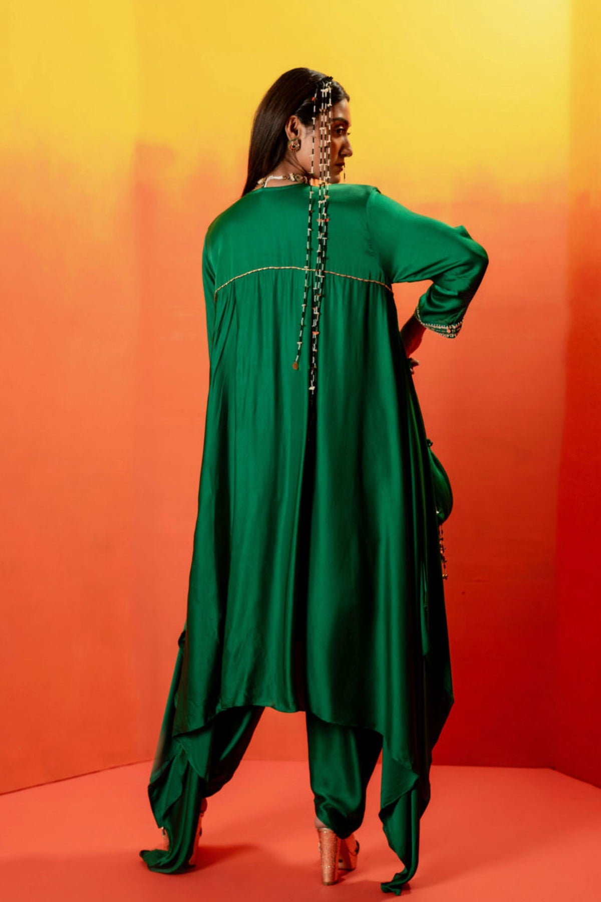 Vani Green Asymmetric Tunic Set