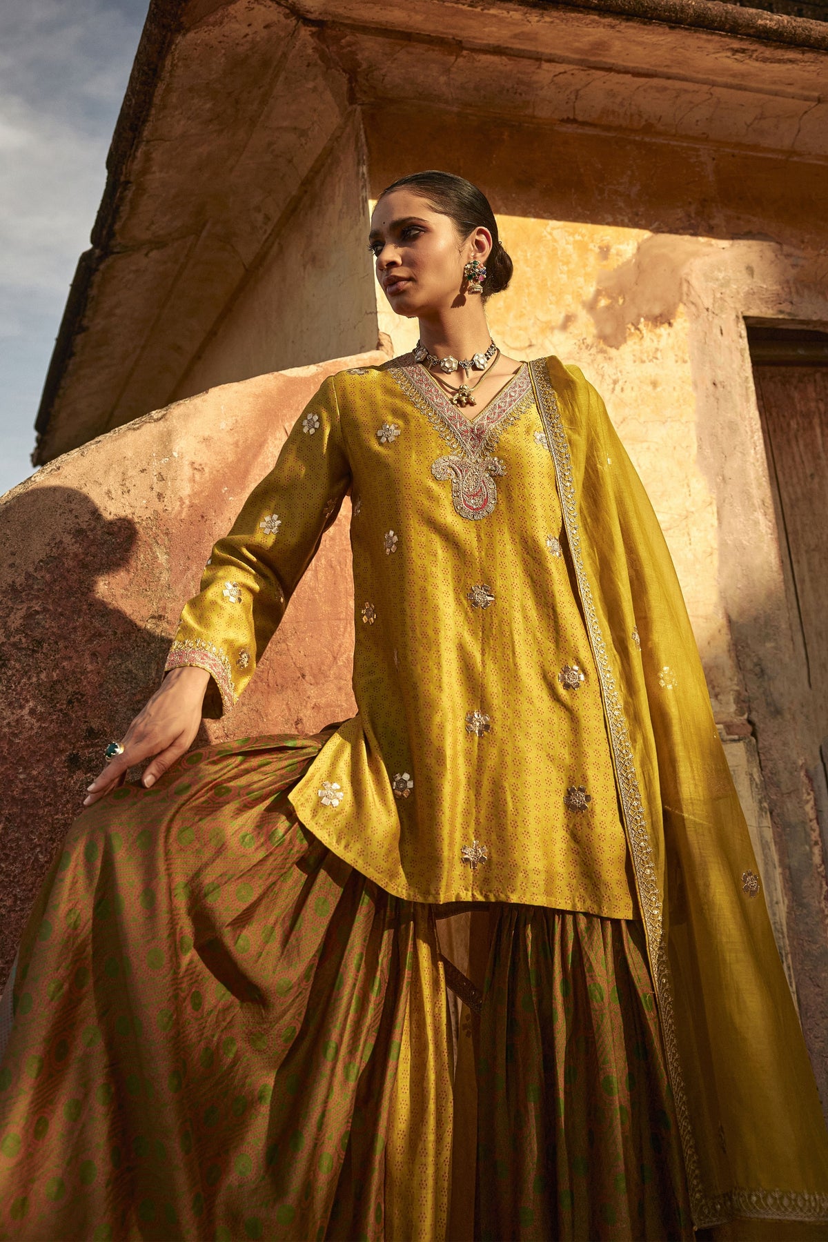 Short Kurti Multicolor Sharara Set
