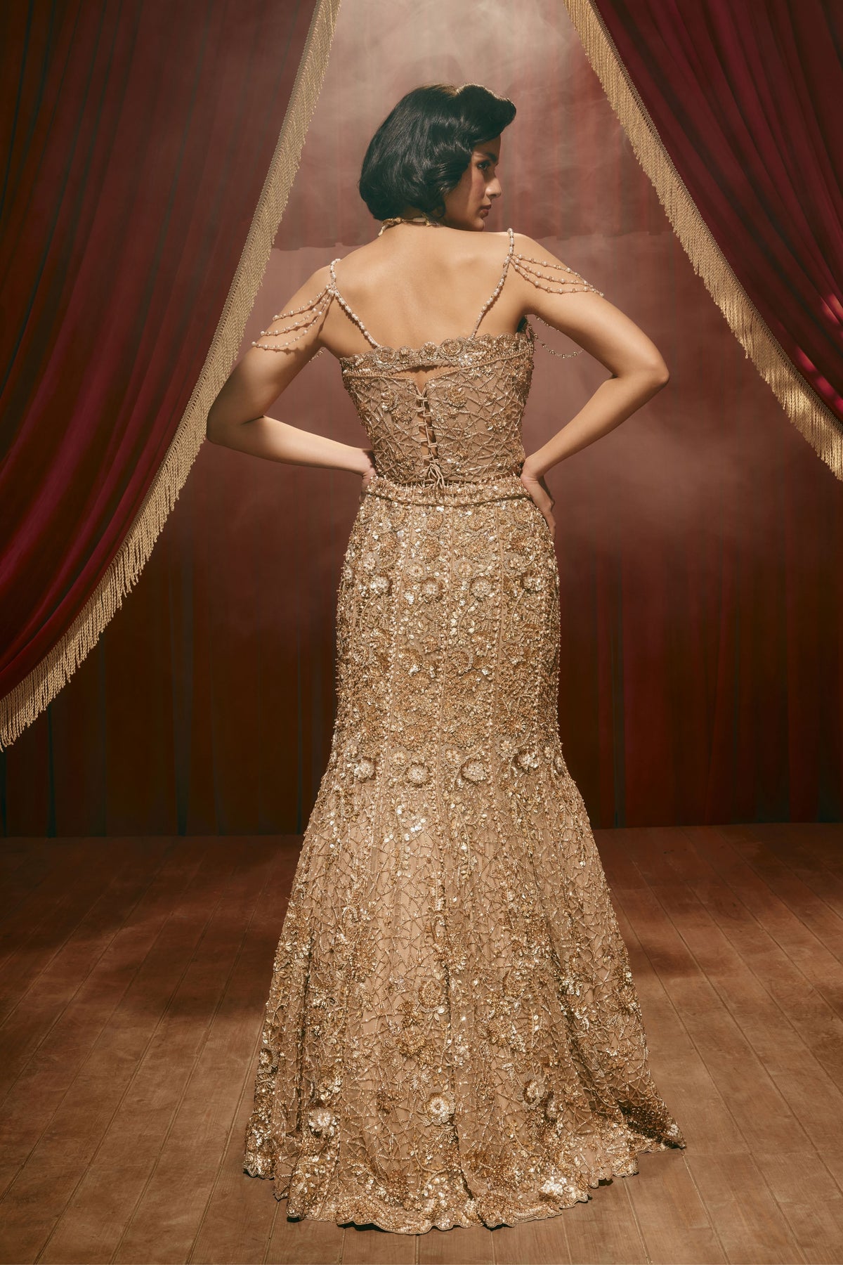 Elizabeth Rose Gold Lehenga Set