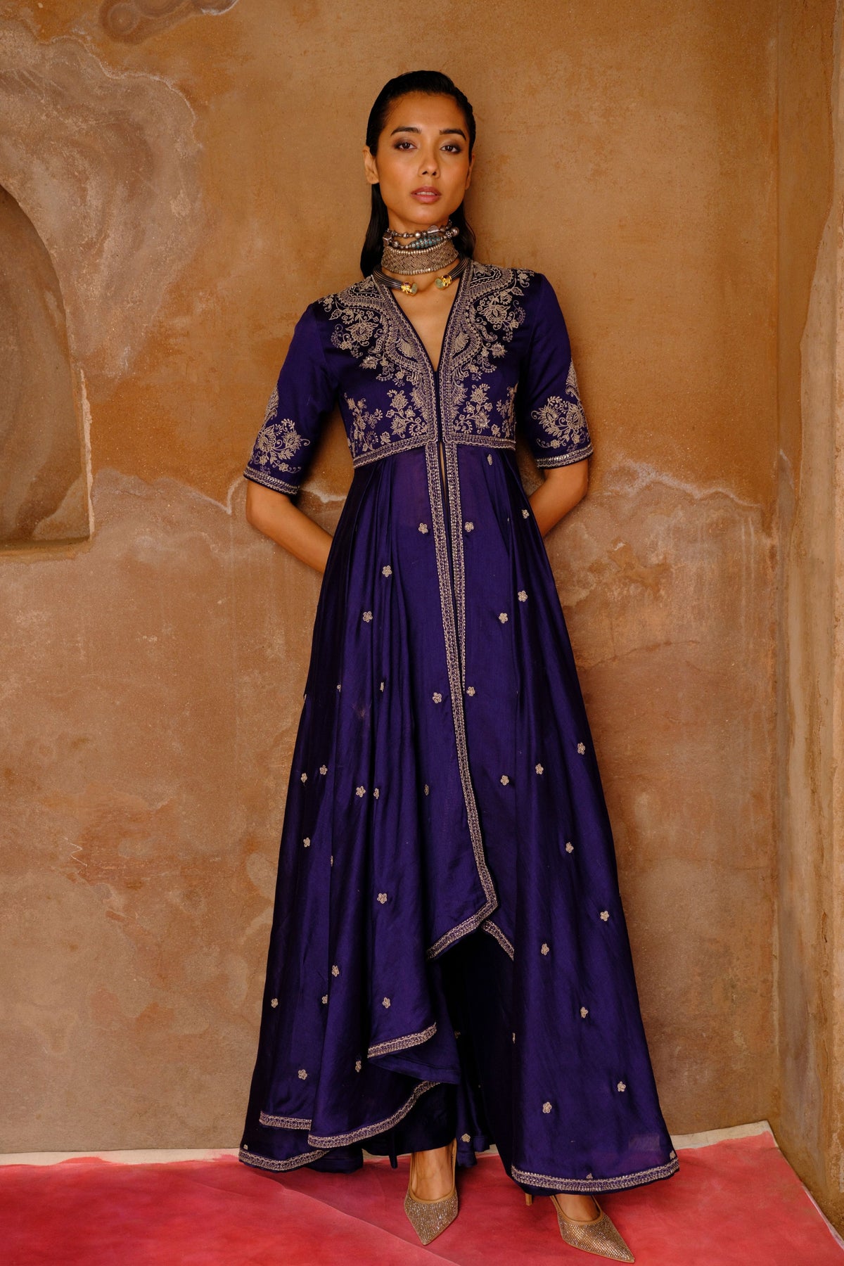 Embroidery Purple Anarkali Set